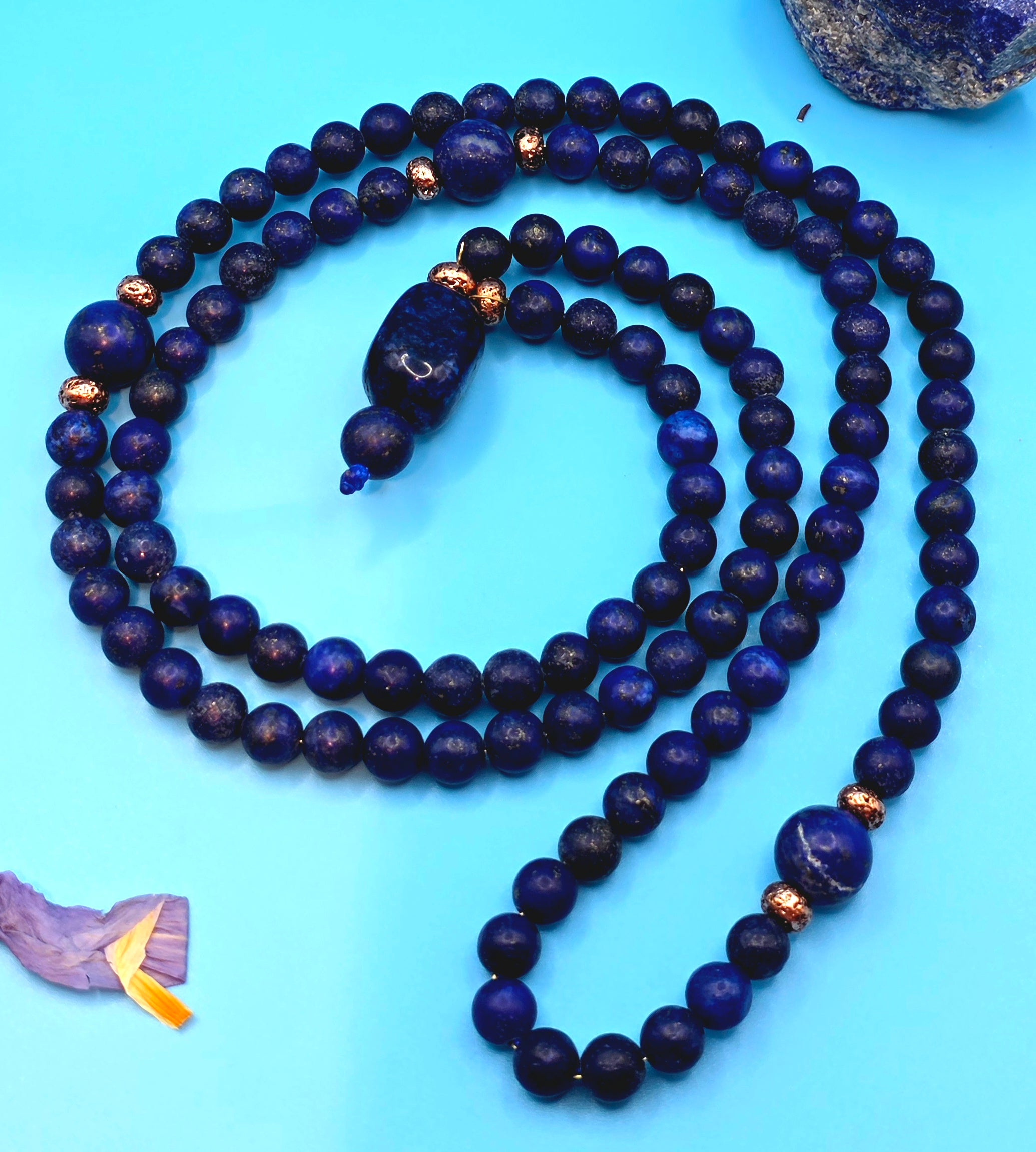 Lapis Lazuli 120-Bead Wisdom Mala copper lined (108 Meditation Beads + Guru) Truth • Enlightenment • Ancient Knowledge