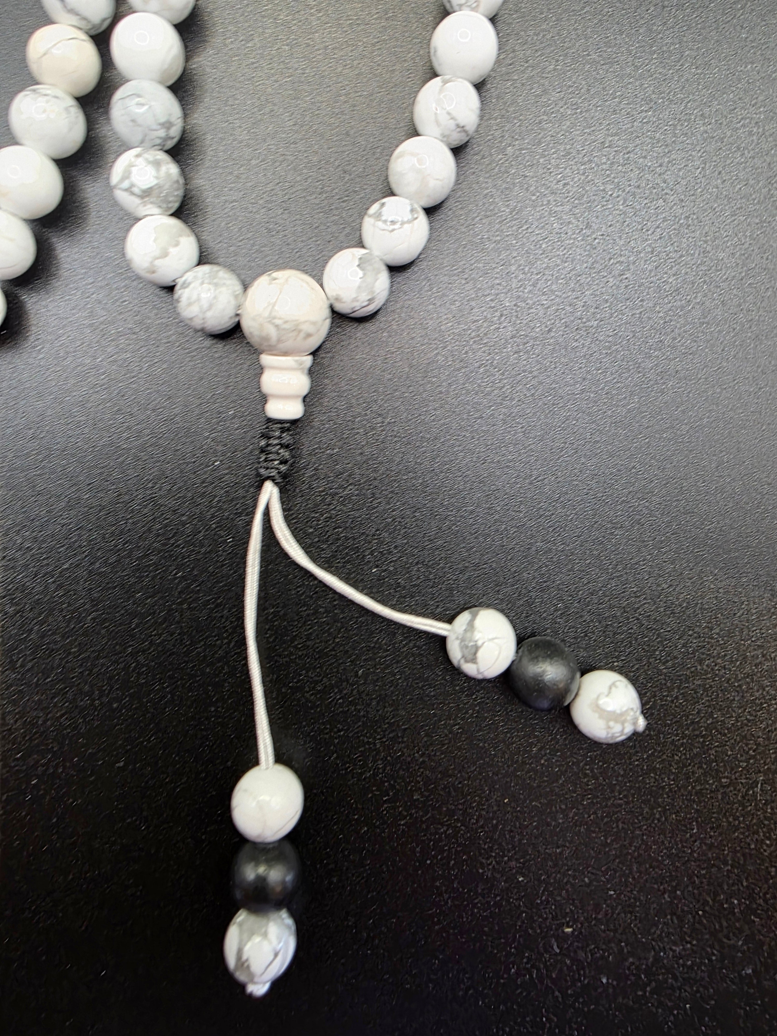 Howlite & Shungite 108-Bead Adjustable Tibetan Mala | Calming • Protection • Mindfulness