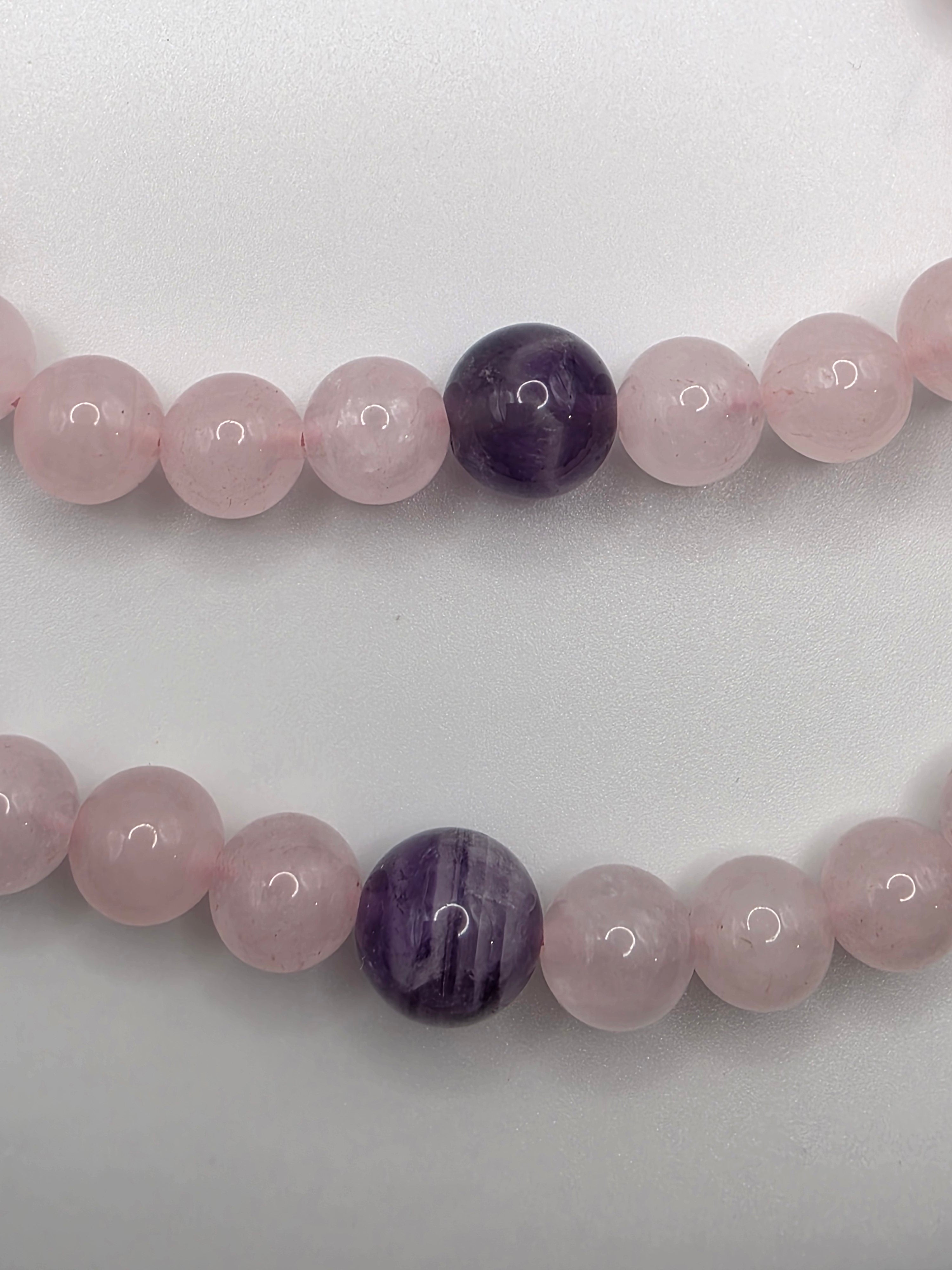 Rose Quartz & Chevron Amethyst 108-Bead Adjustable Tibetan Mala | Devotion • Heart Healing • Sacred Union