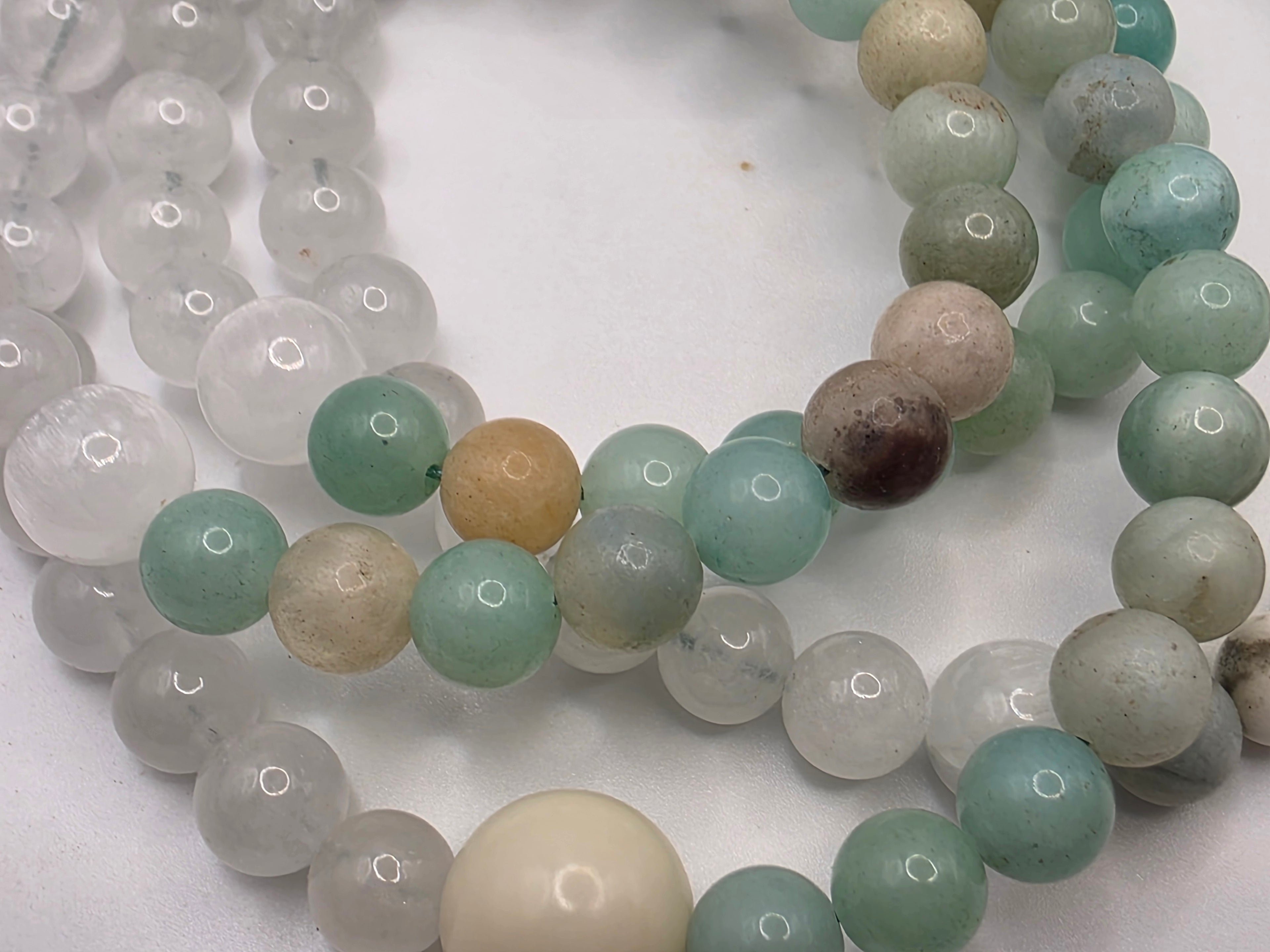 White Jade  Amazonite Adjustable 108-Bead Mala  Calm • Balance • Gentle Communication