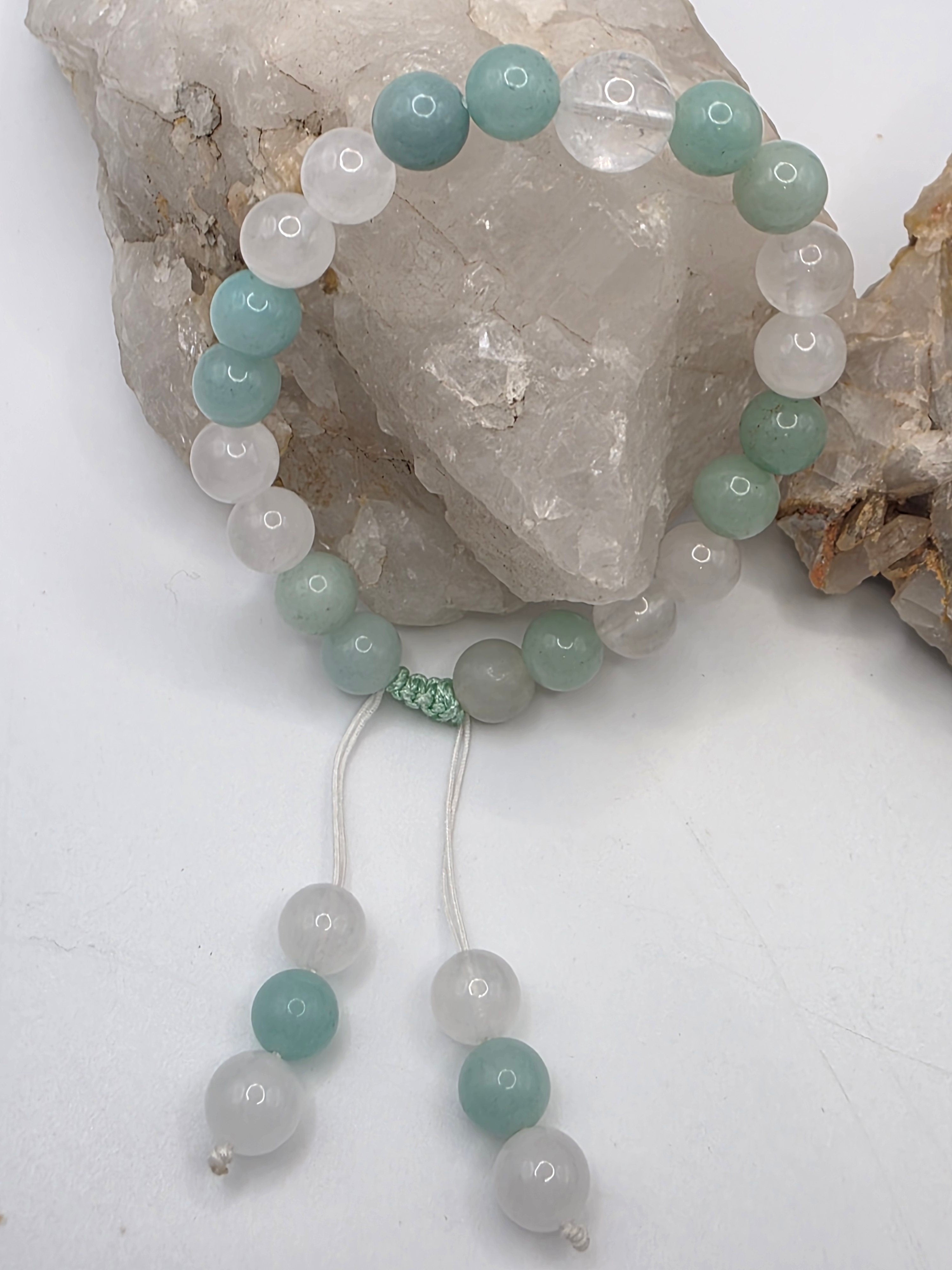 White Jade & Amazonite Adjustable Bracelet  Calm • Communication • Balance