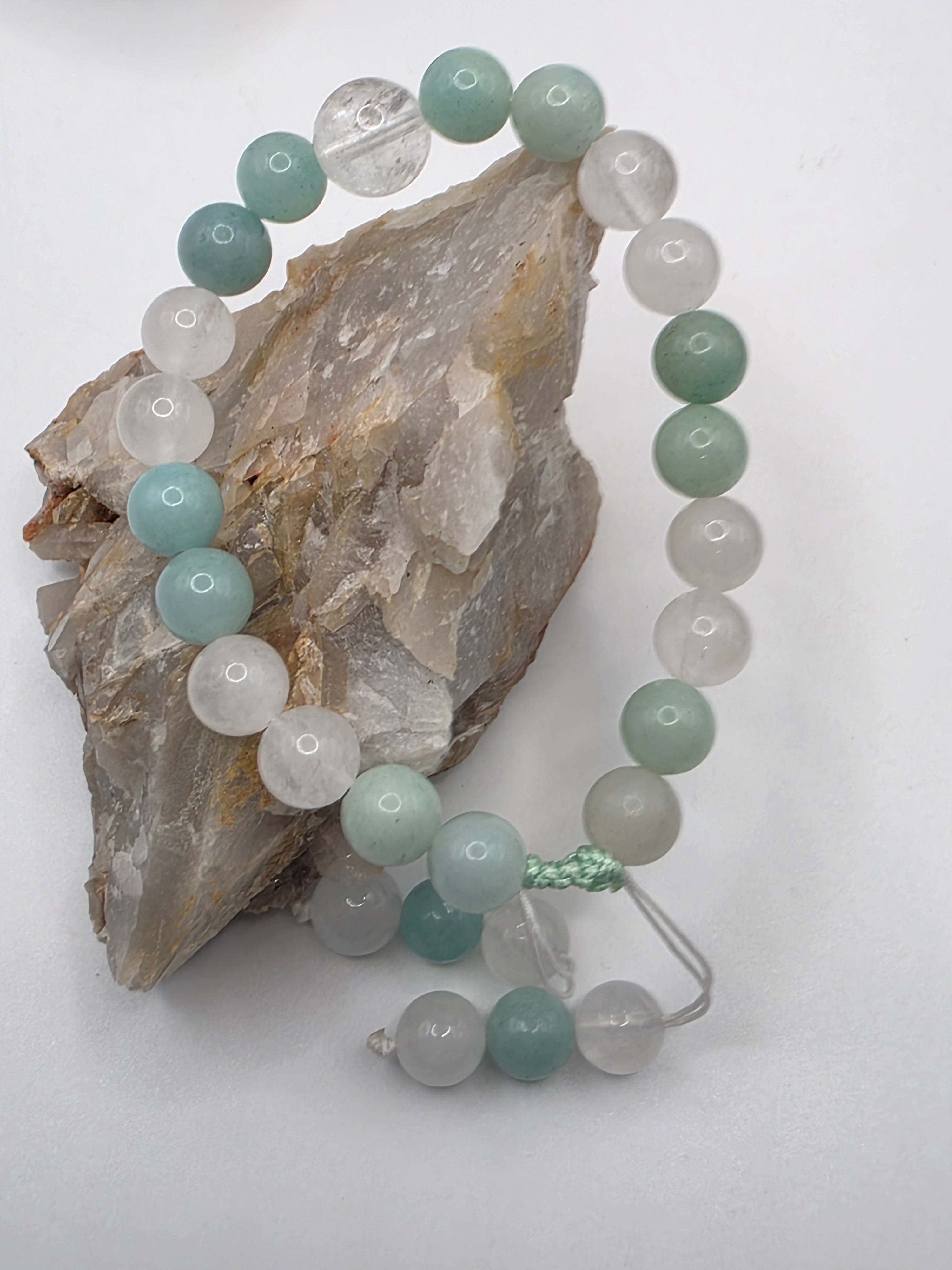 White Jade & Amazonite Adjustable Bracelet  Calm • Communication • Balance