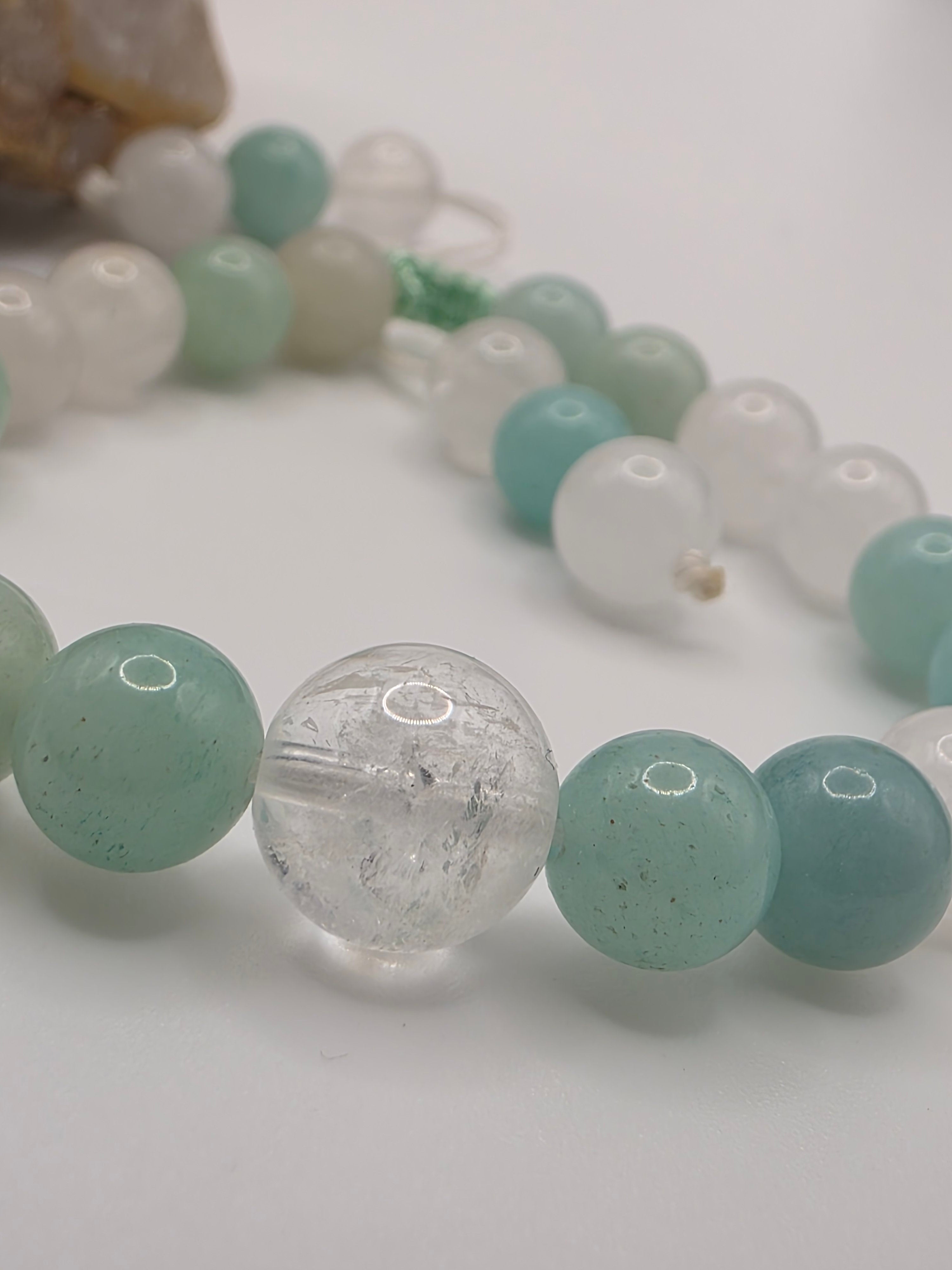 White Jade & Amazonite Adjustable Bracelet  Calm • Communication • Balance