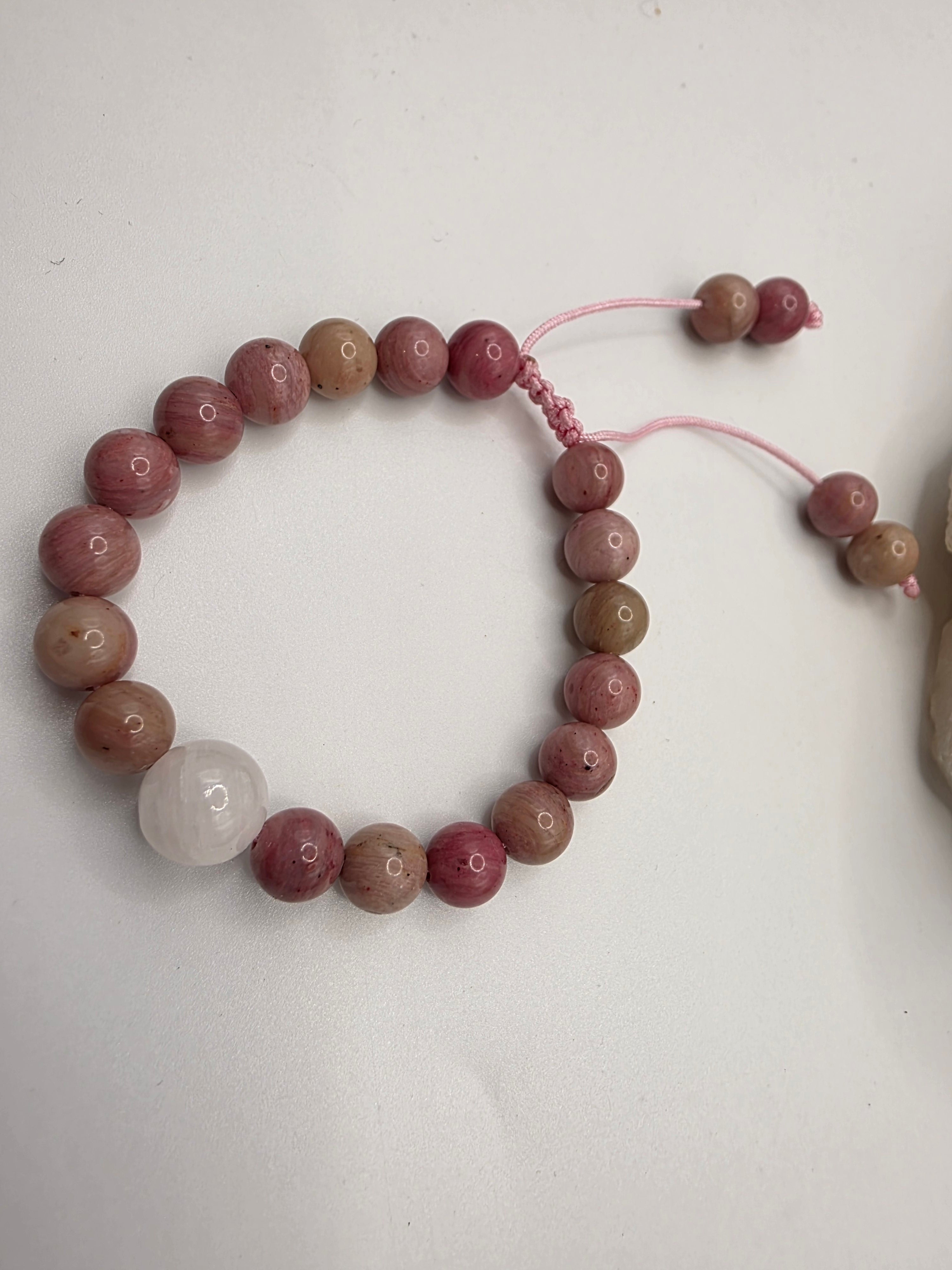 Rhodolite & Selenite Adjustable Bracelet  Heart Strength • Gentle Clarity • Emotional Balance