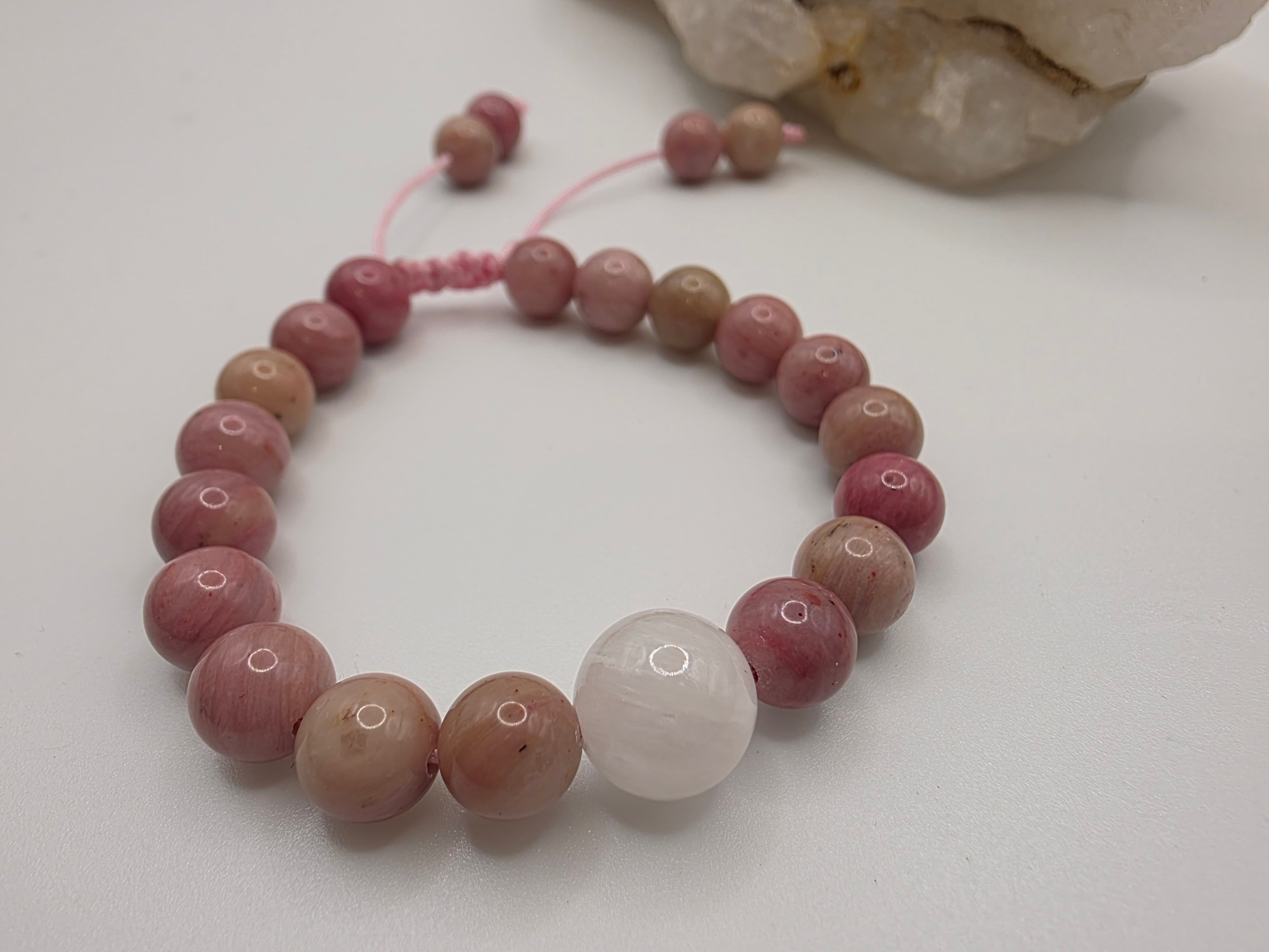 Rhodolite & Selenite Adjustable Bracelet  Heart Strength • Gentle Clarity • Emotional Balance