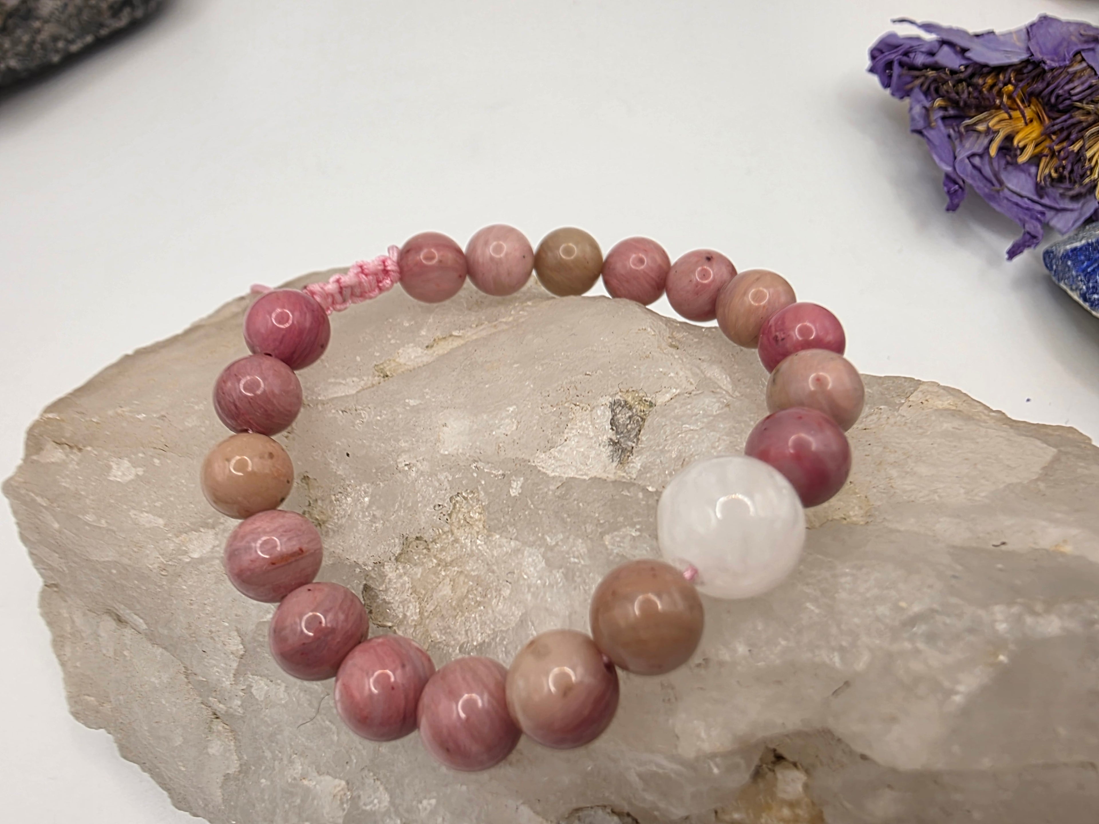 Rhodolite & Selenite Adjustable Bracelet  Heart Strength • Gentle Clarity • Emotional Balance