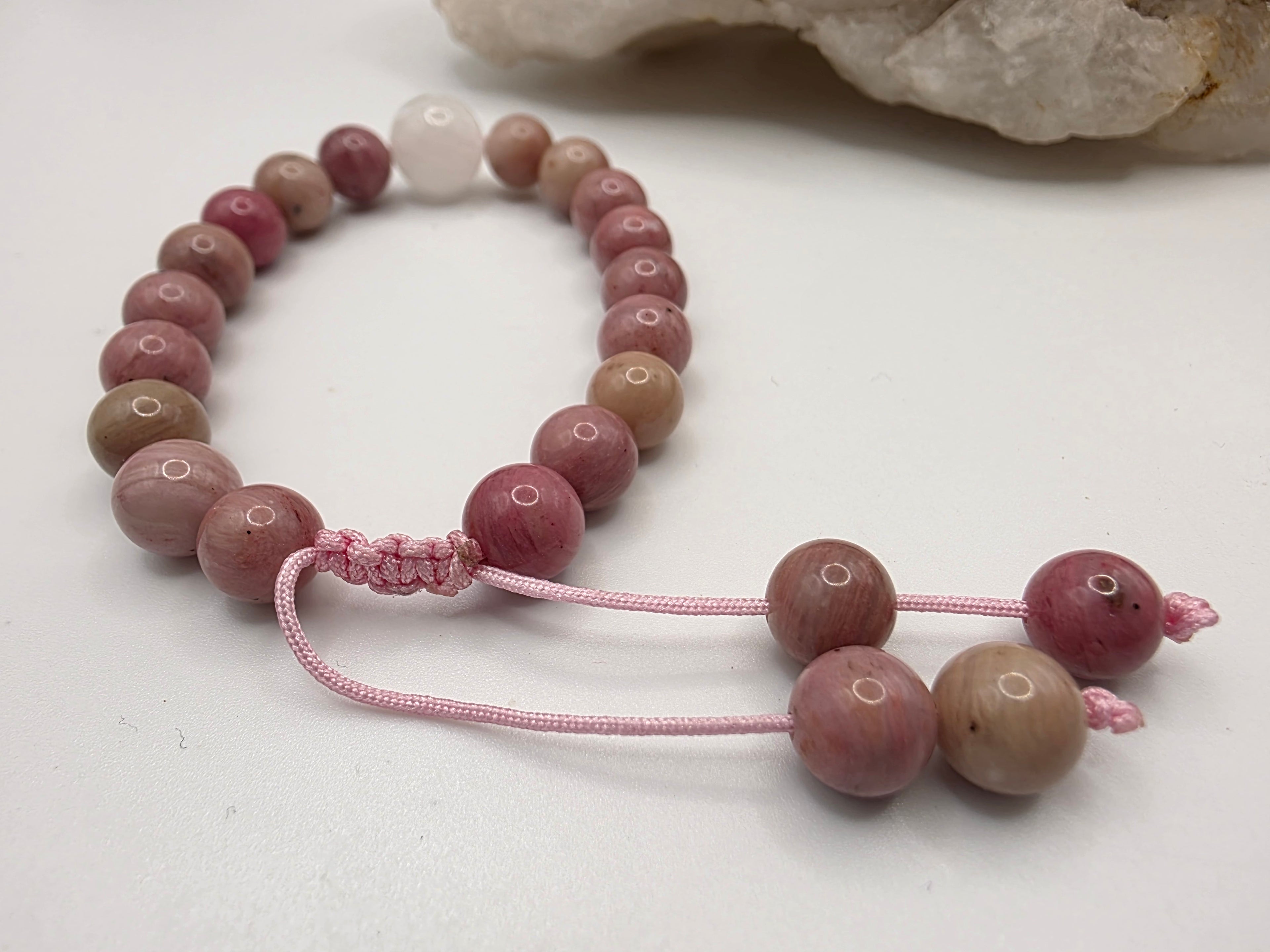 Rhodolite & Selenite Adjustable Bracelet  Heart Strength • Gentle Clarity • Emotional Balance