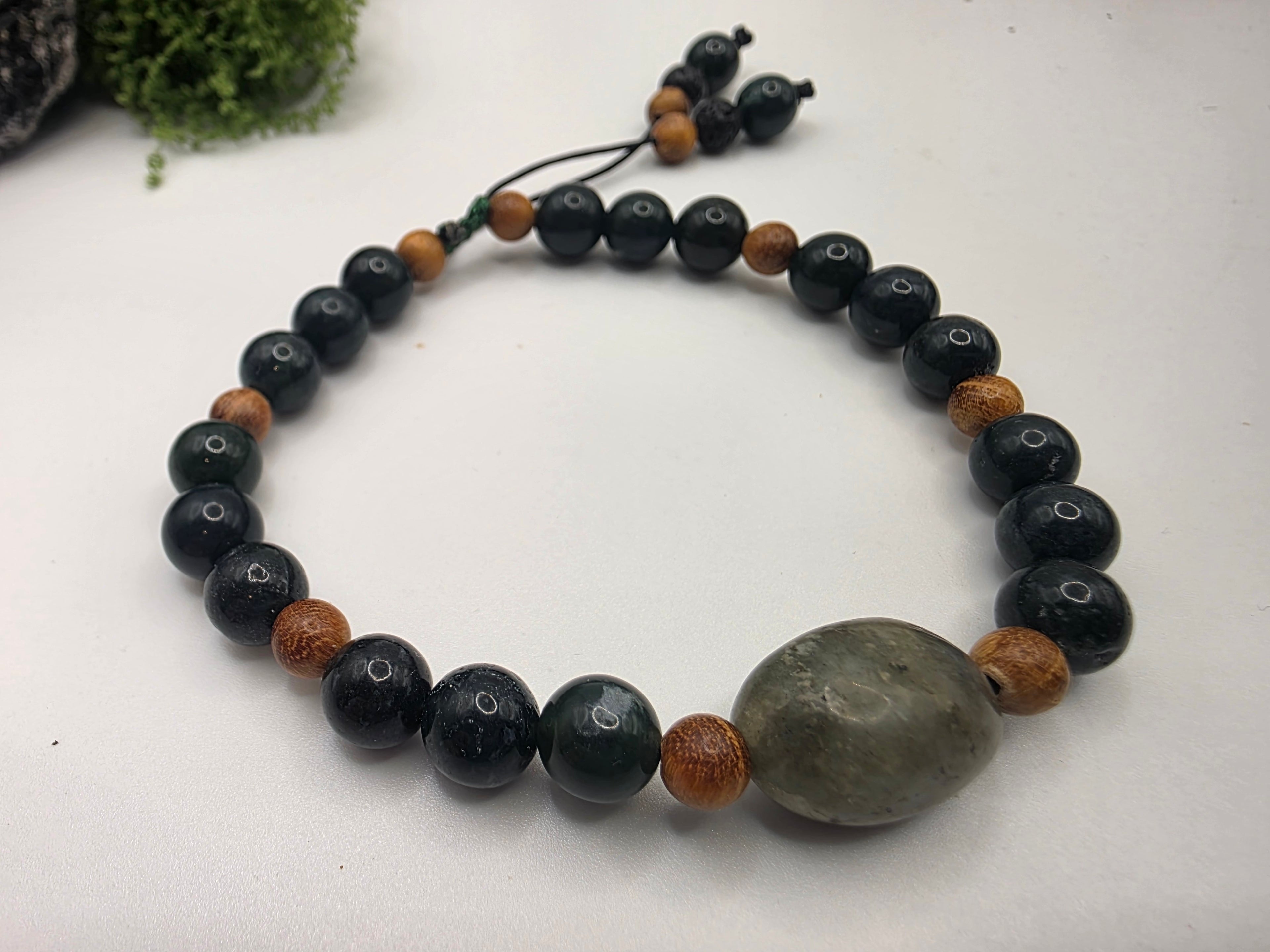 Tree Moss Agate, Sandalwood & Labradorite Adjustable Bracelet  Grounding • Intuition • Earth Balance