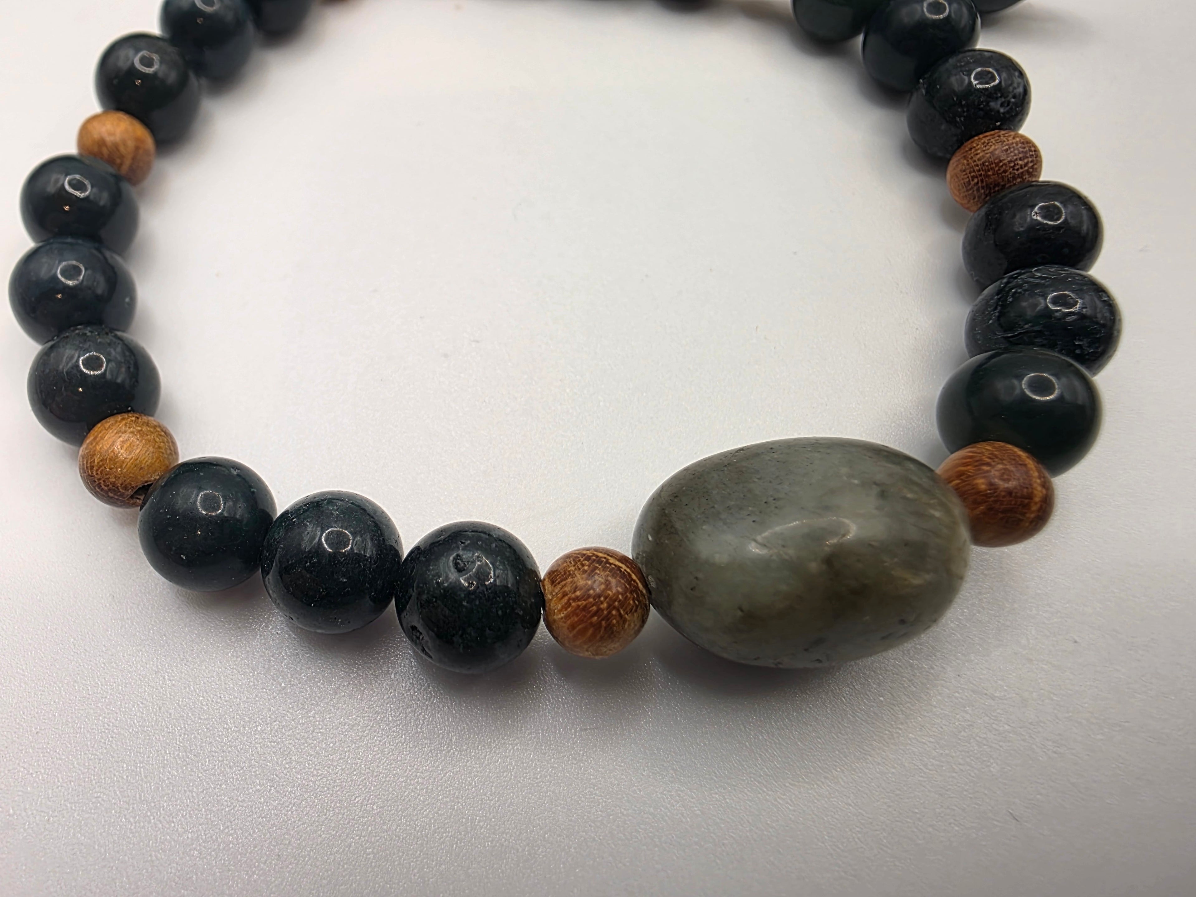 Tree Moss Agate, Sandalwood & Labradorite Adjustable Bracelet  Grounding • Intuition • Earth Balance