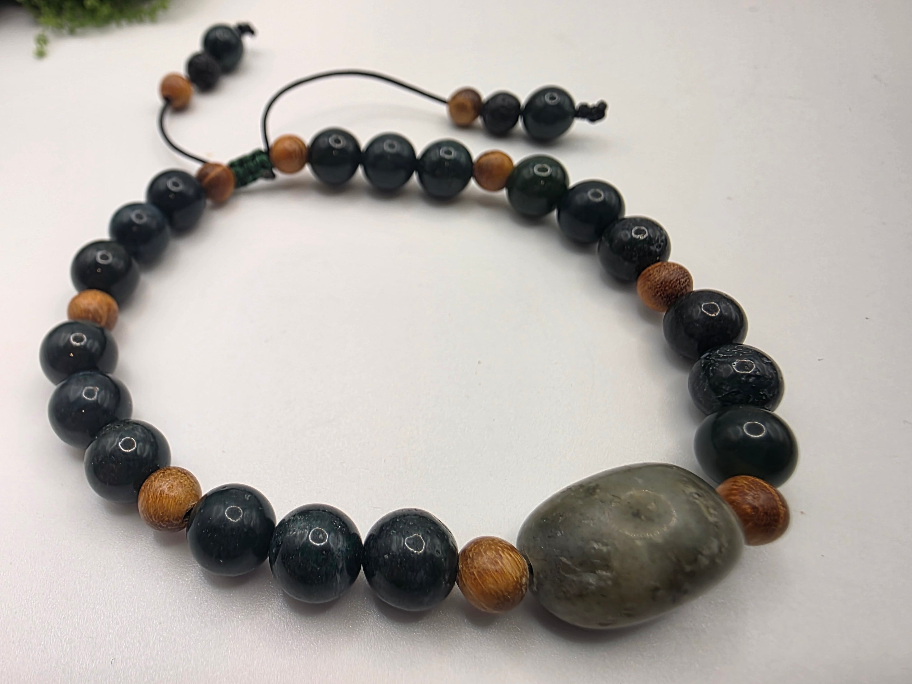 Tree Moss Agate, Sandalwood & Labradorite Adjustable Bracelet  Grounding • Intuition • Earth Balance
