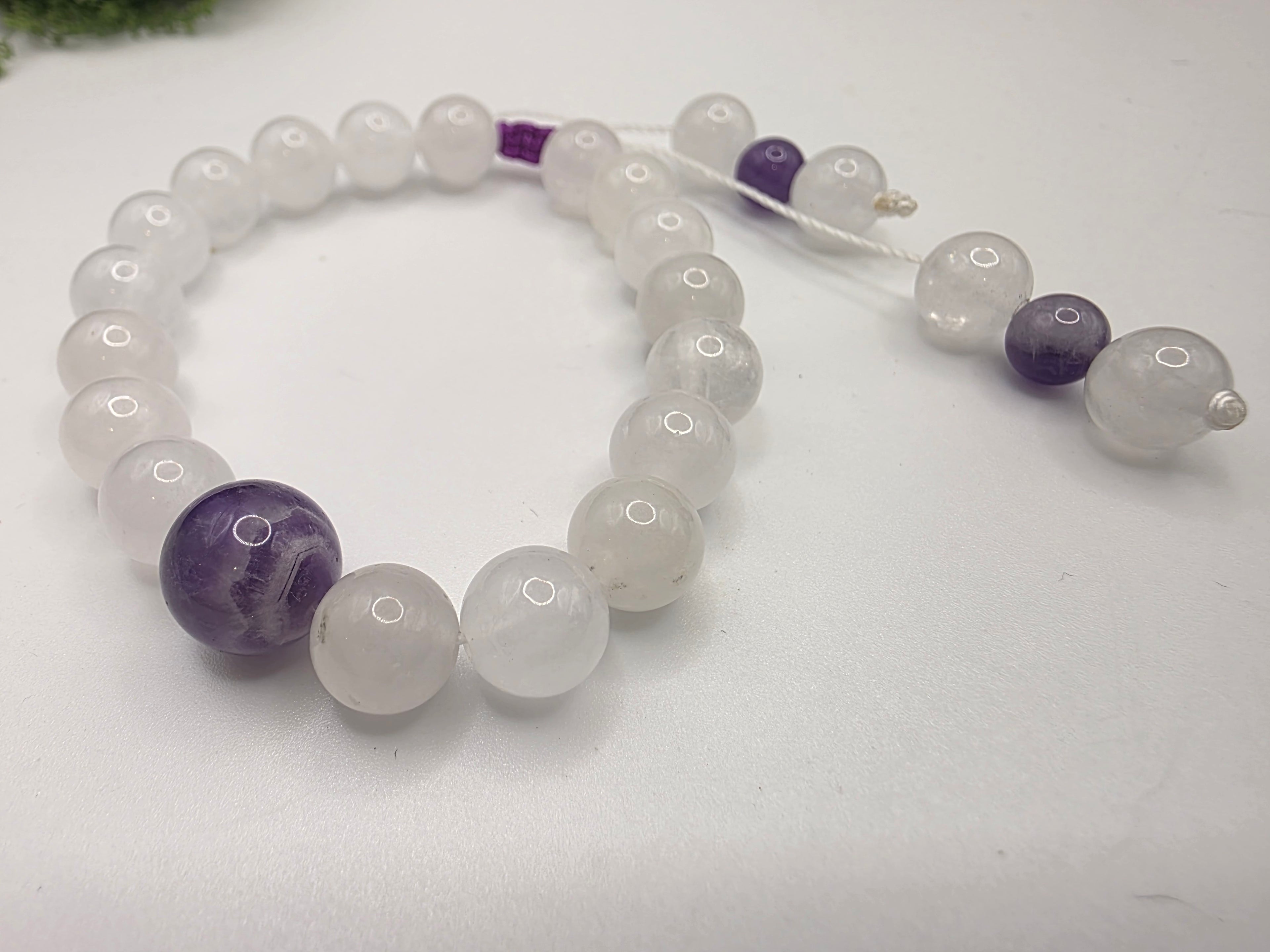 White Jade & Chevron Amethyst Adjustable Bracelet  Calm • Clarity • Spiritual Balance