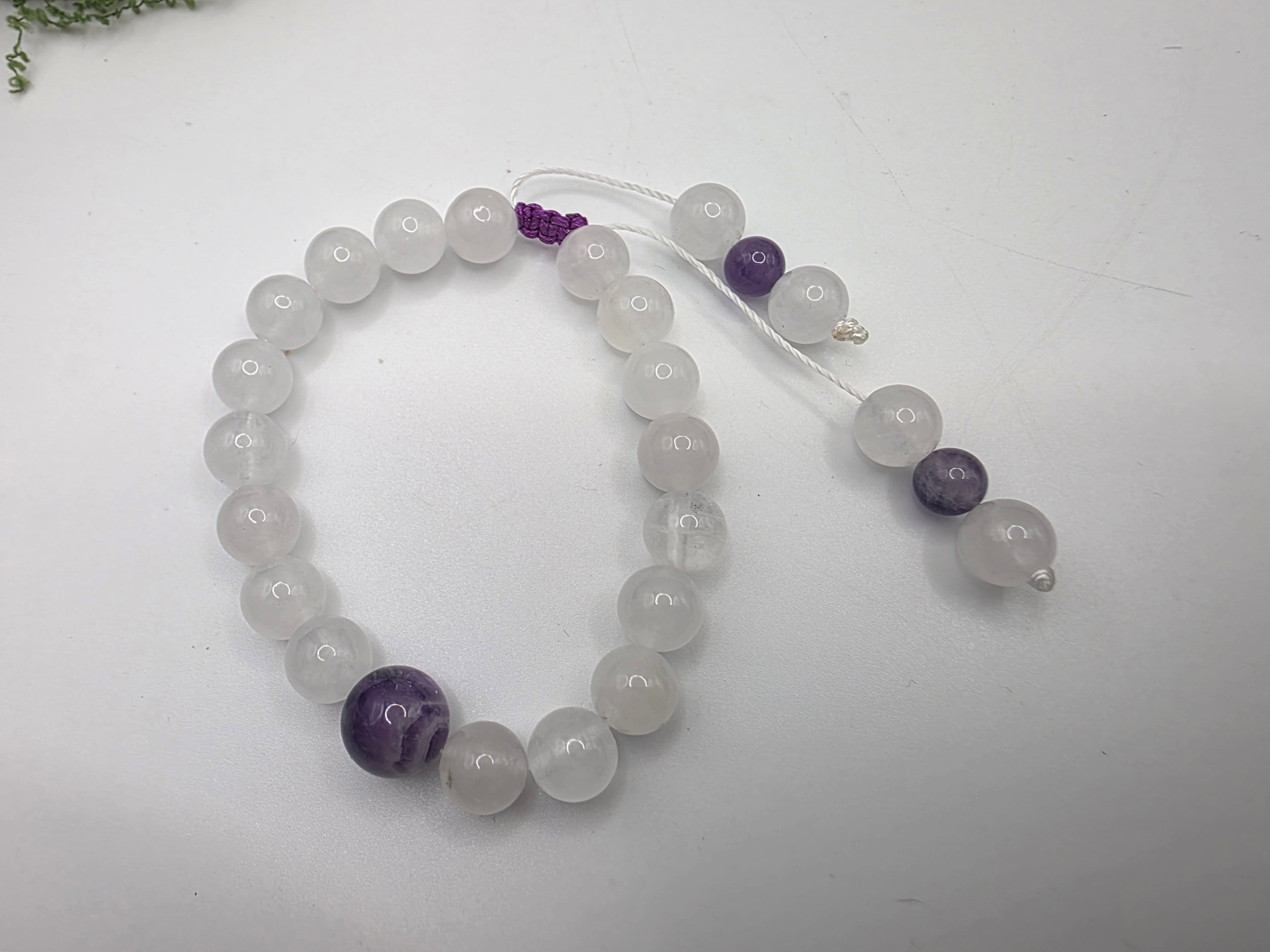White Jade & Chevron Amethyst Adjustable Bracelet  Calm • Clarity • Spiritual Balance