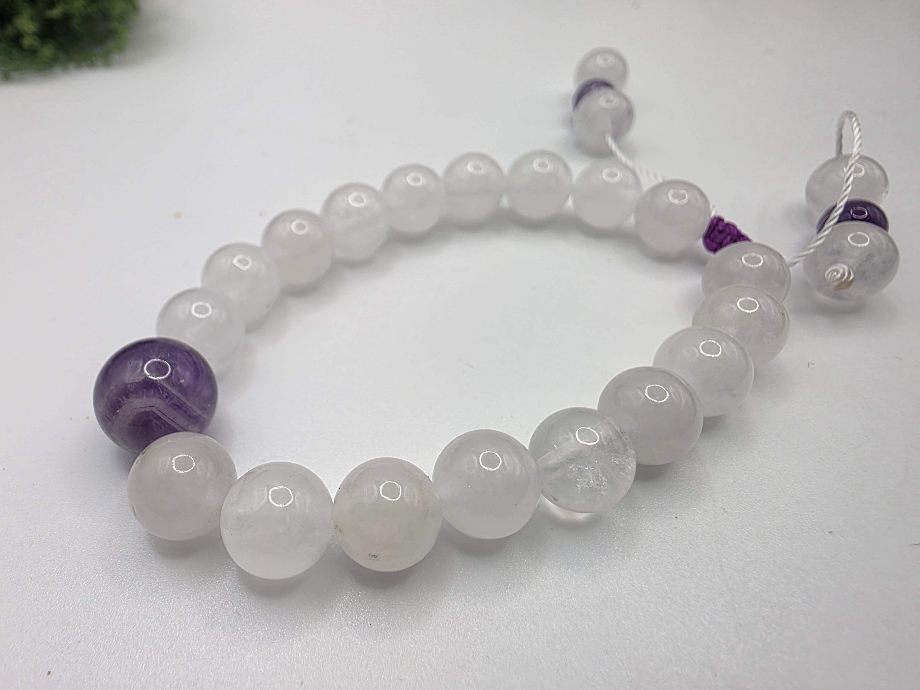 White Jade & Chevron Amethyst Adjustable Bracelet  Calm • Clarity • Spiritual Balance