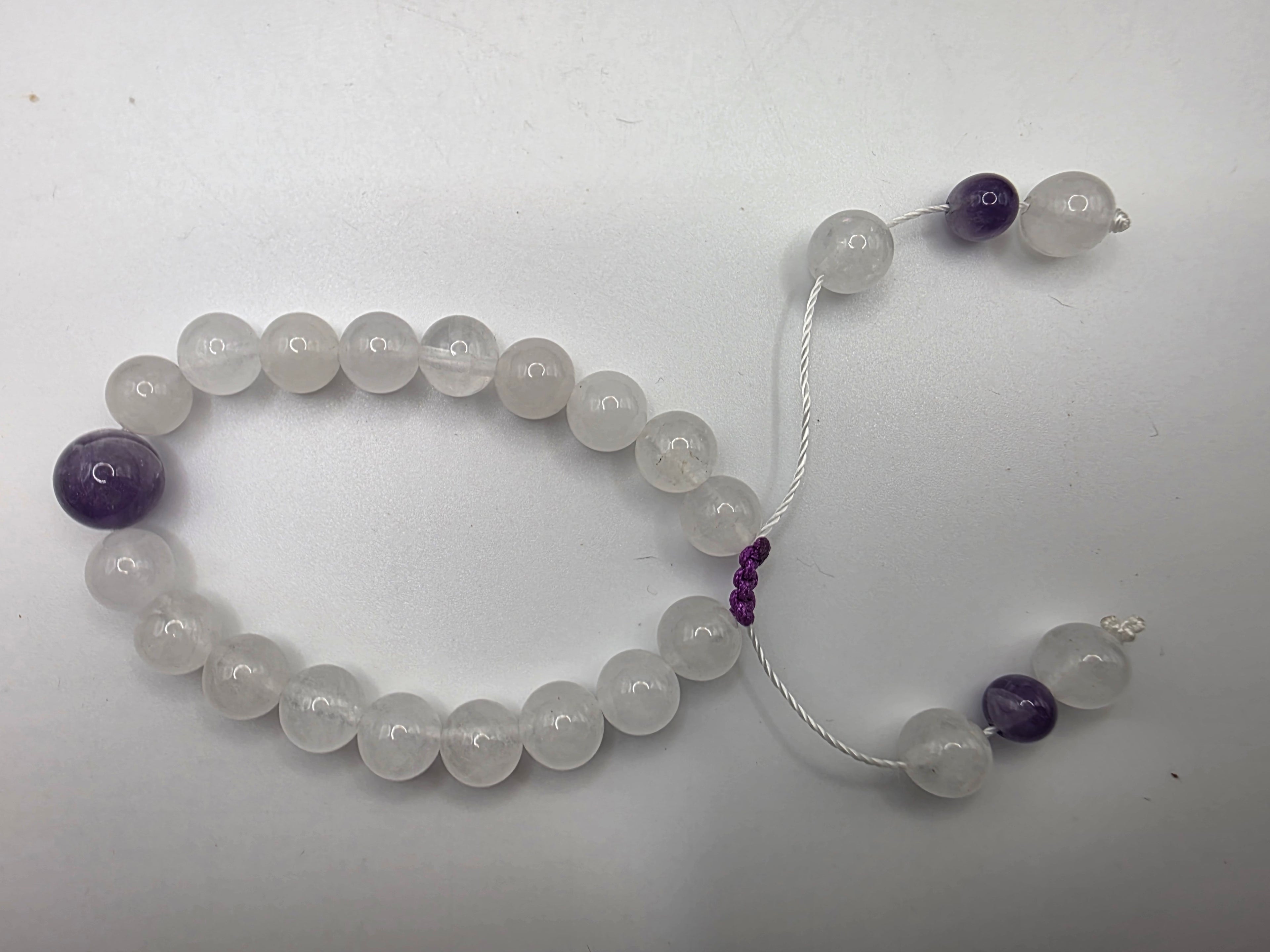 White Jade & Chevron Amethyst Adjustable Bracelet  Calm • Clarity • Spiritual Balance