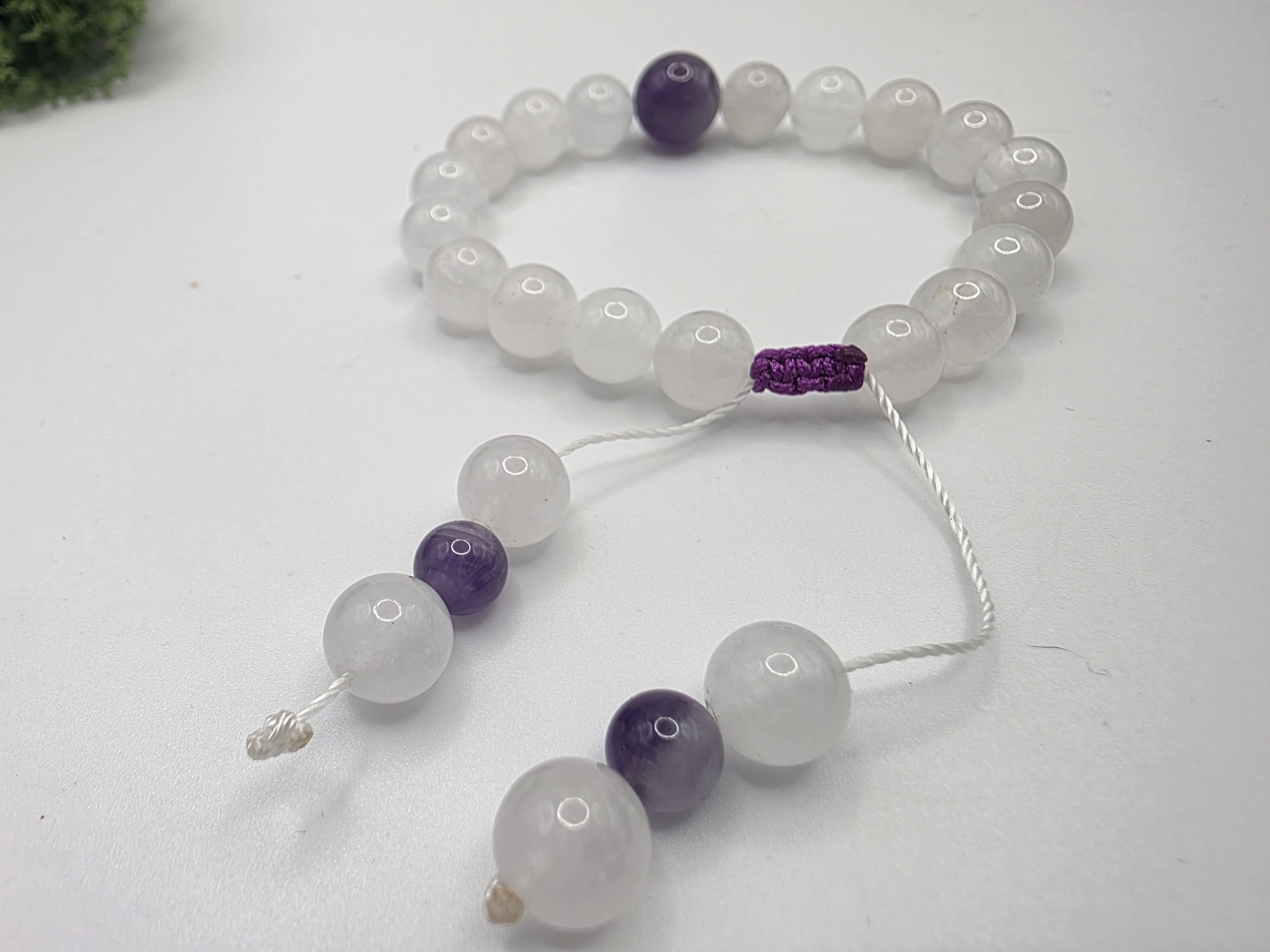 White Jade & Chevron Amethyst Adjustable Bracelet  Calm • Clarity • Spiritual Balance