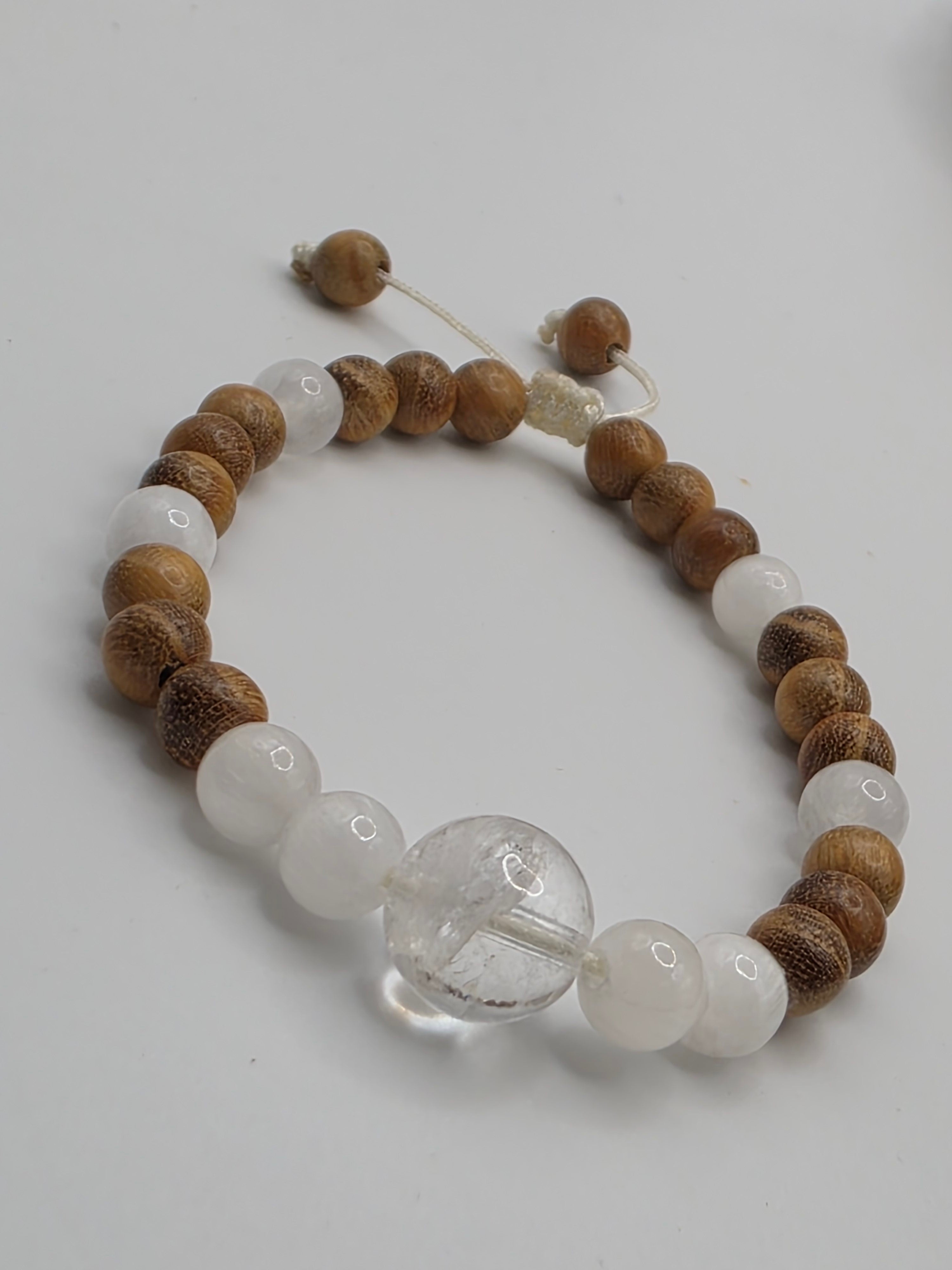 Dainty Sandalwood Selenite and Clear Quartz Adjustable Bracelet  Matching Piece | Soft & Lightweight
