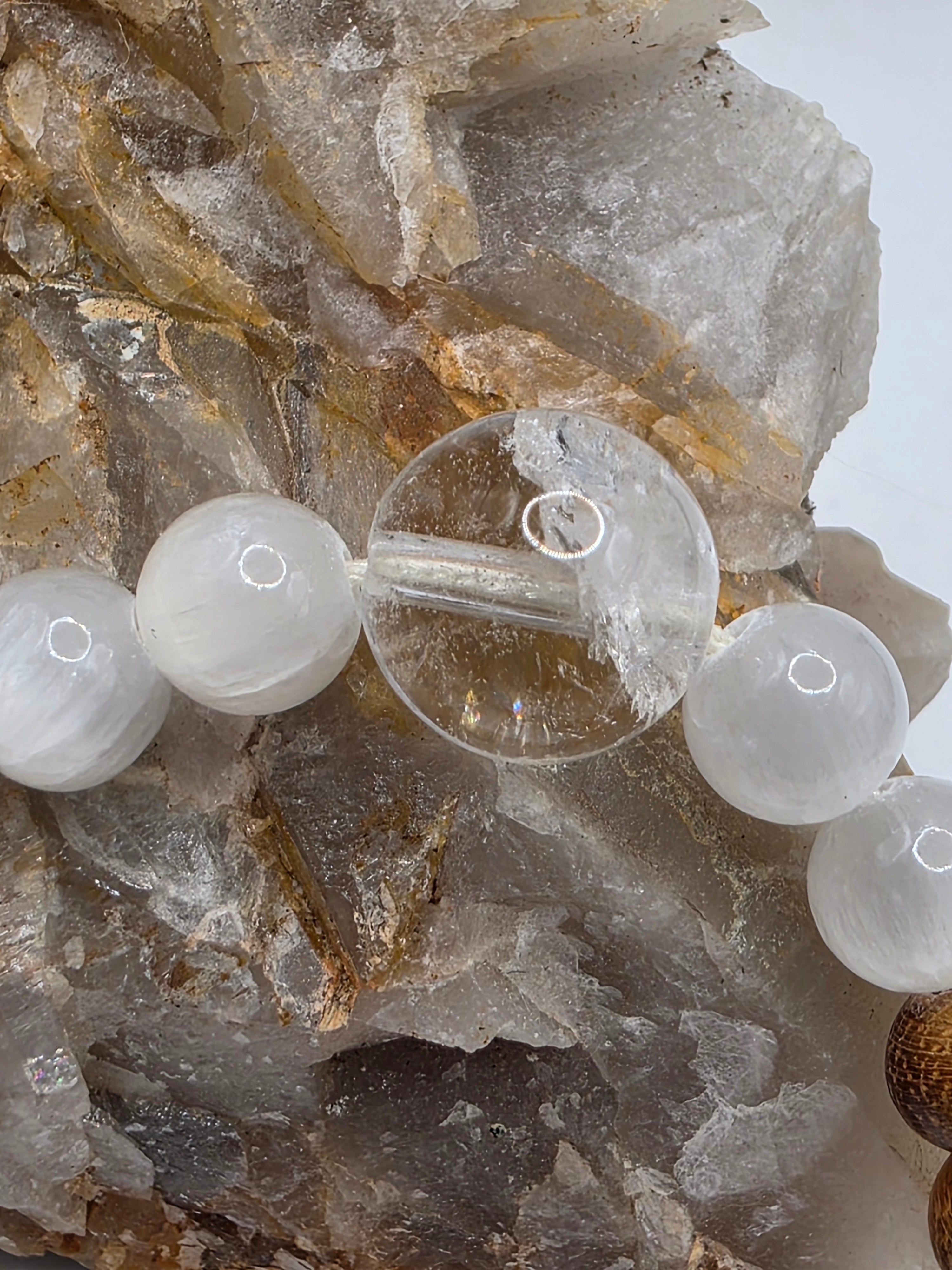 Dainty Sandalwood Selenite and Clear Quartz Adjustable Bracelet  Matching Piece | Soft & Lightweight