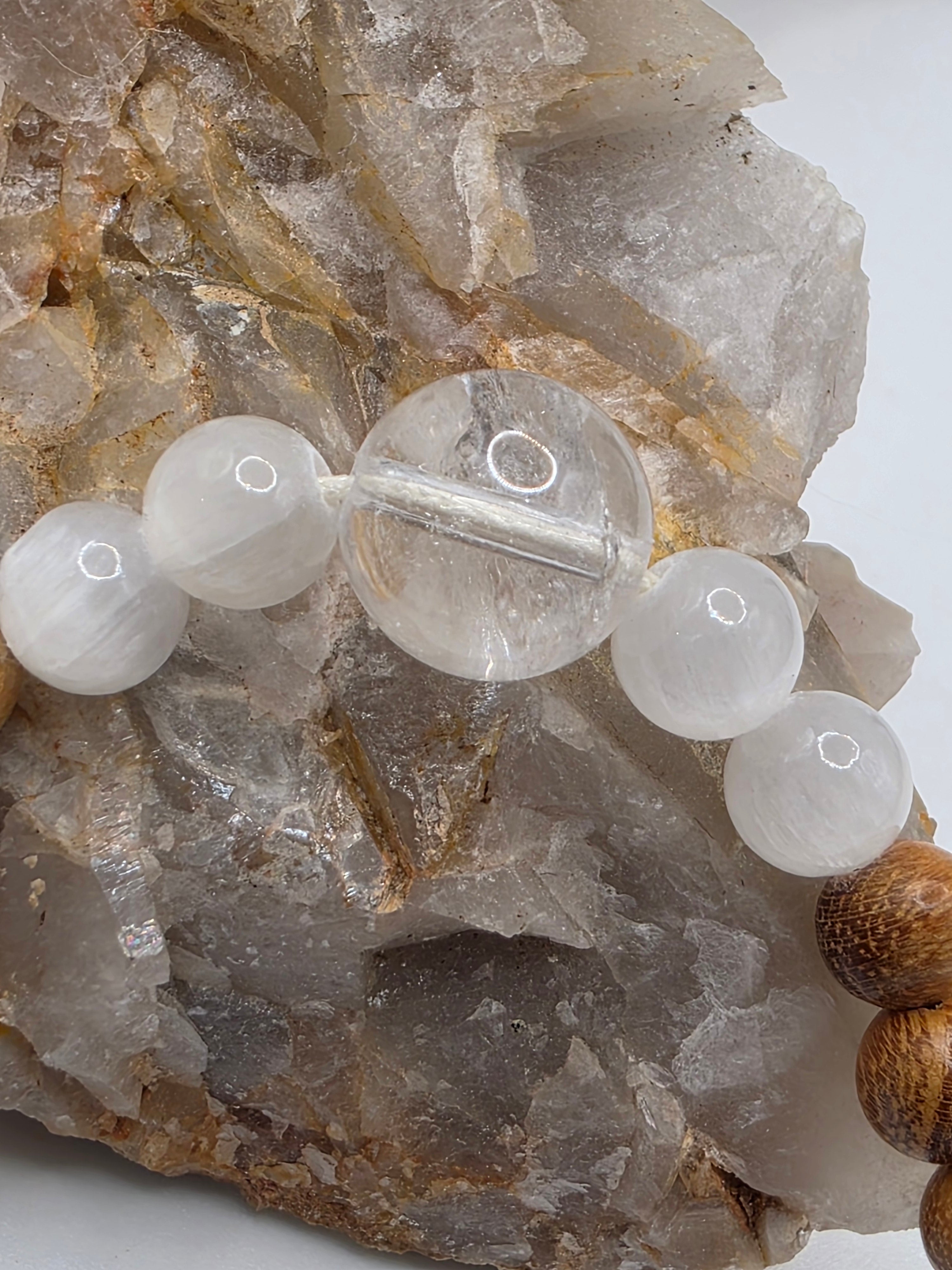 Dainty Sandalwood Selenite and Clear Quartz Adjustable Bracelet  Matching Piece | Soft & Lightweight