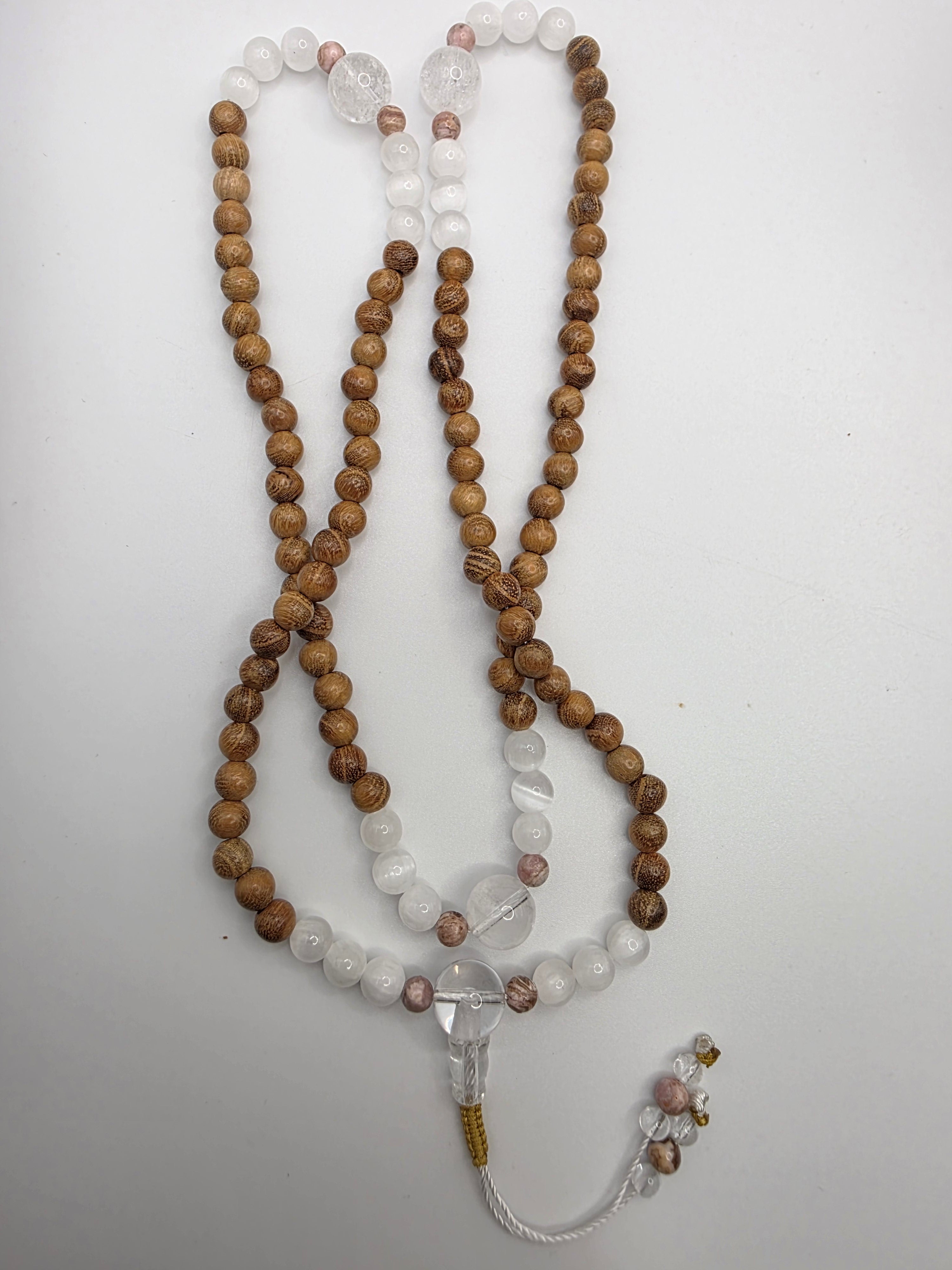 Dainty Sandalwood, Satin Spar & Rhodolite Adjustable Mala  Gentle Heart Support • Clarity • Lightness