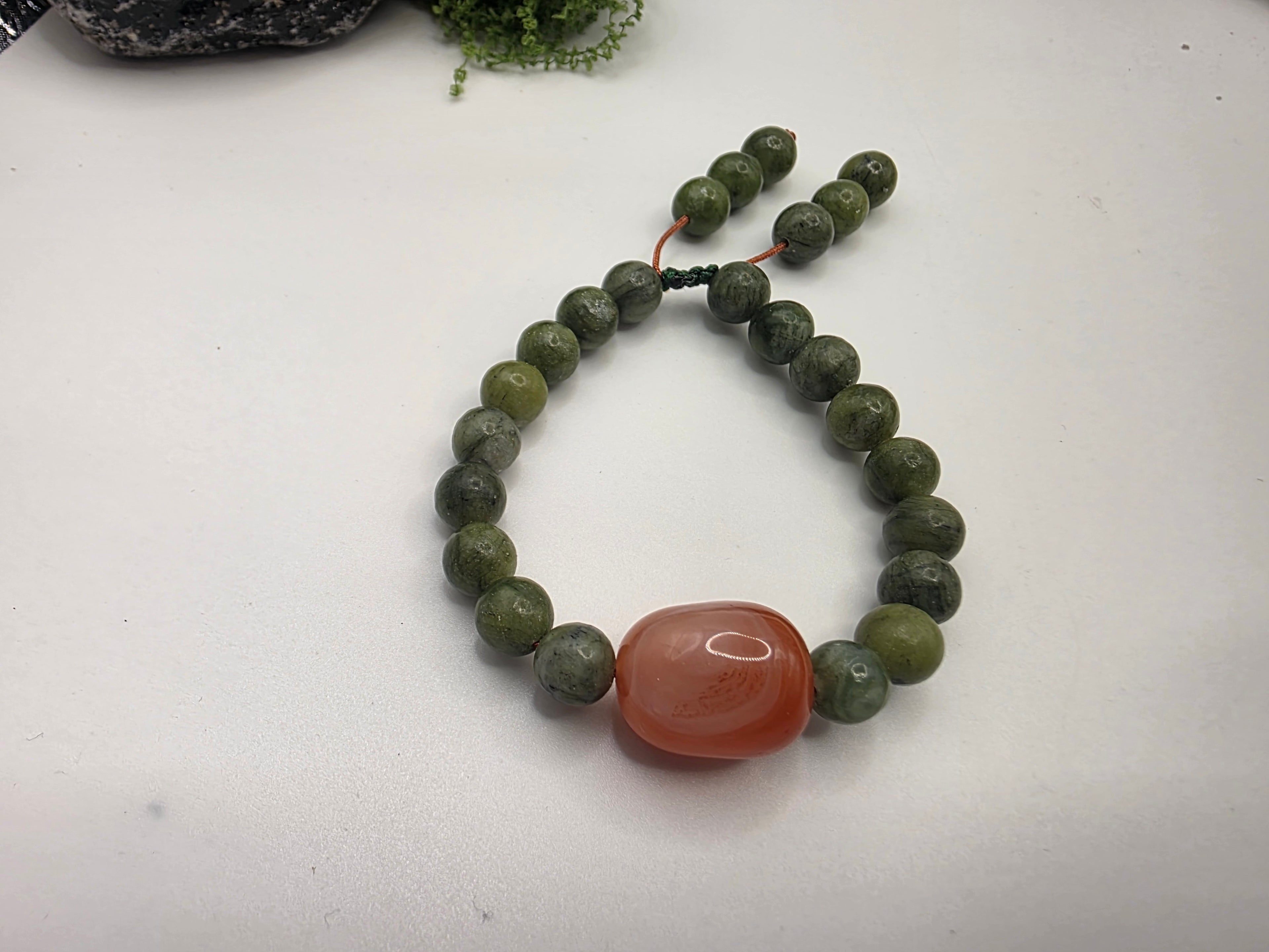 Green Jade & Carnelian Adjustable Bracelet  Grounding • Vitality • Heart–Root Balance