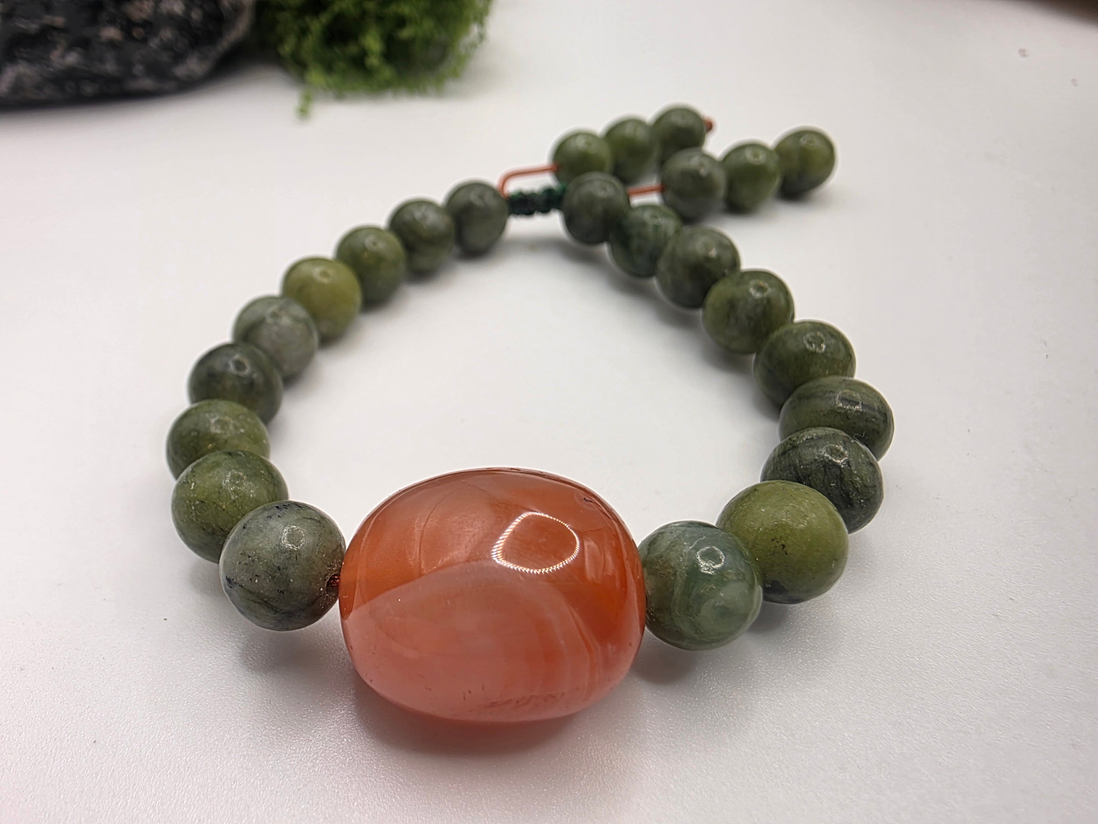 Green Jade & Carnelian Adjustable Bracelet  Grounding • Vitality • Heart–Root Balance