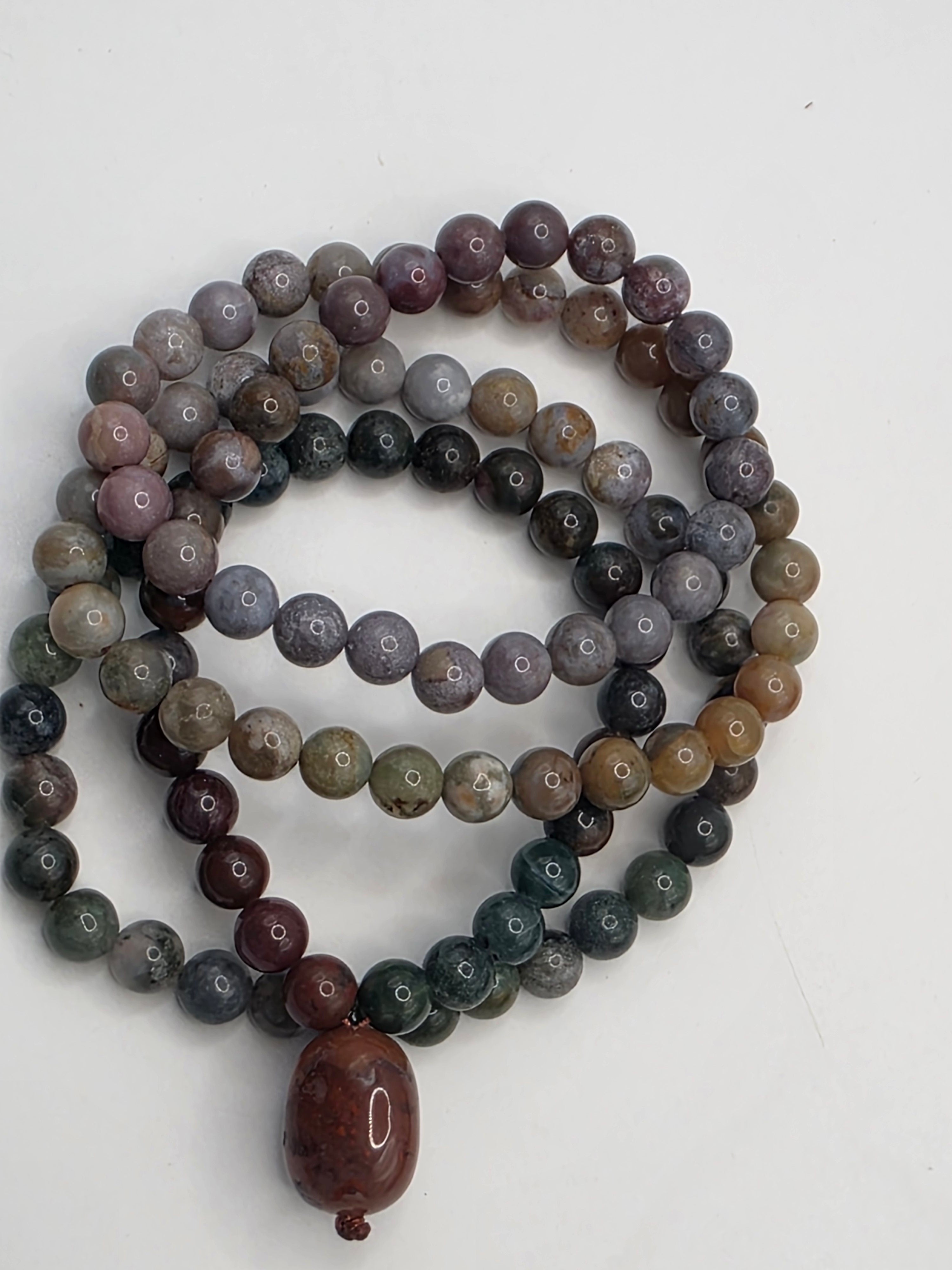 Indian Agate Gradient 108-Bead Fixed Mala  Chakra Flow • Spectrum Balance • Visual Harmony