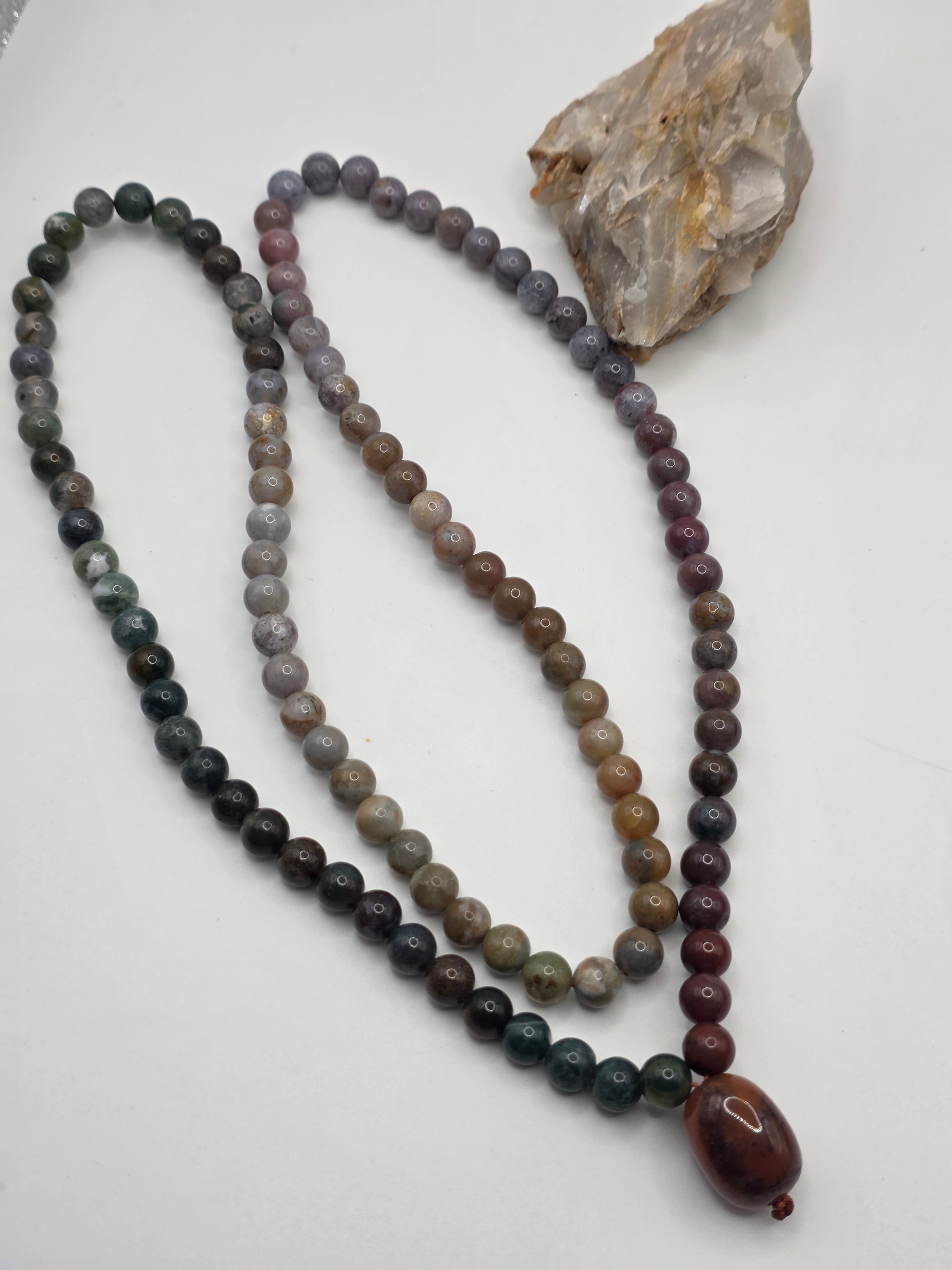 Indian Agate Gradient 108-Bead Fixed Mala  Chakra Flow • Spectrum Balance • Visual Harmony