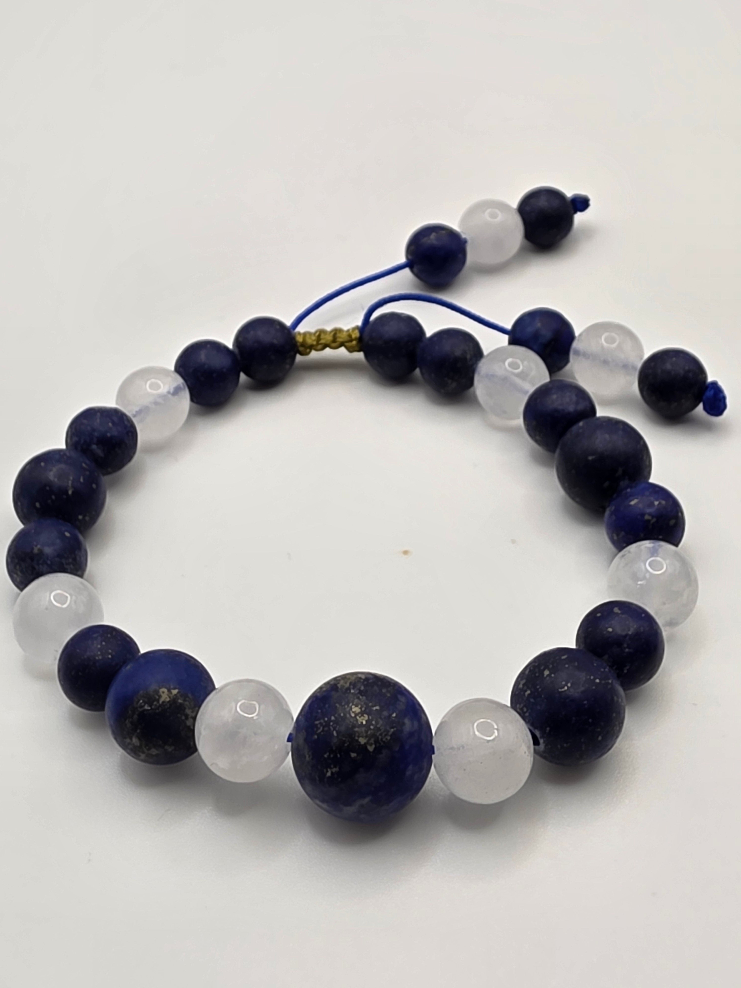 Lapis Lazuli & White Jade Adjustable Bracelet  Wisdom • Calm • Truth in Balance 1