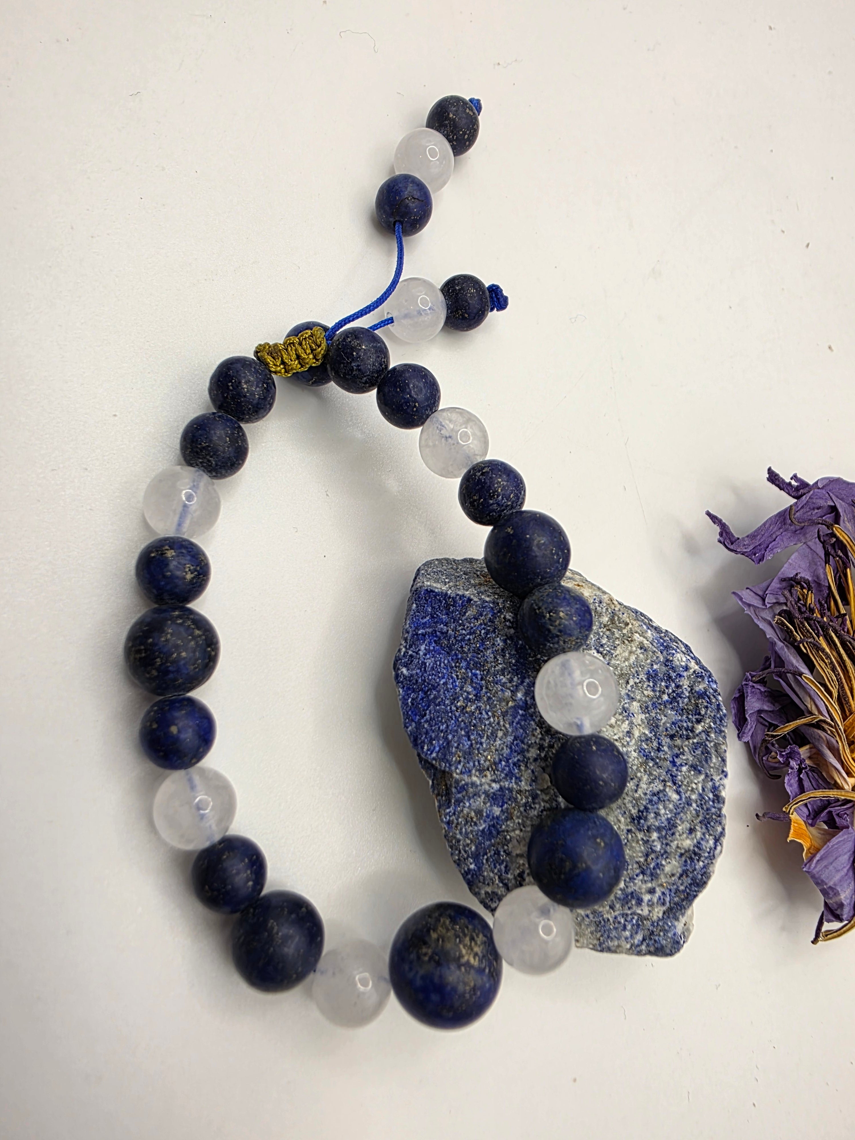 Lapis Lazuli & White Jade Adjustable Bracelet  Wisdom • Calm • Truth in Balance 1