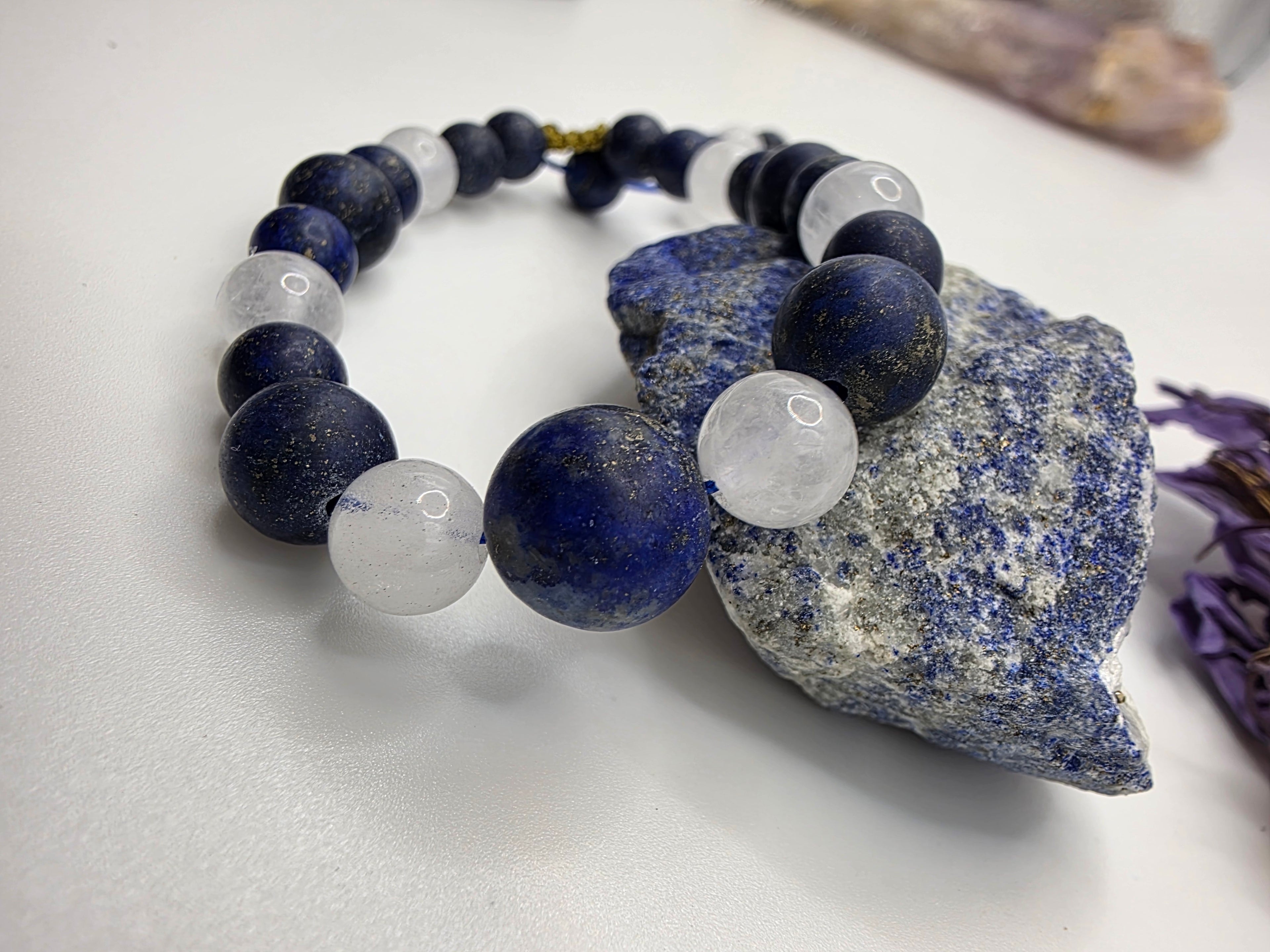 Lapis Lazuli & White Jade Adjustable Bracelet  Wisdom • Calm • Truth in Balance 1