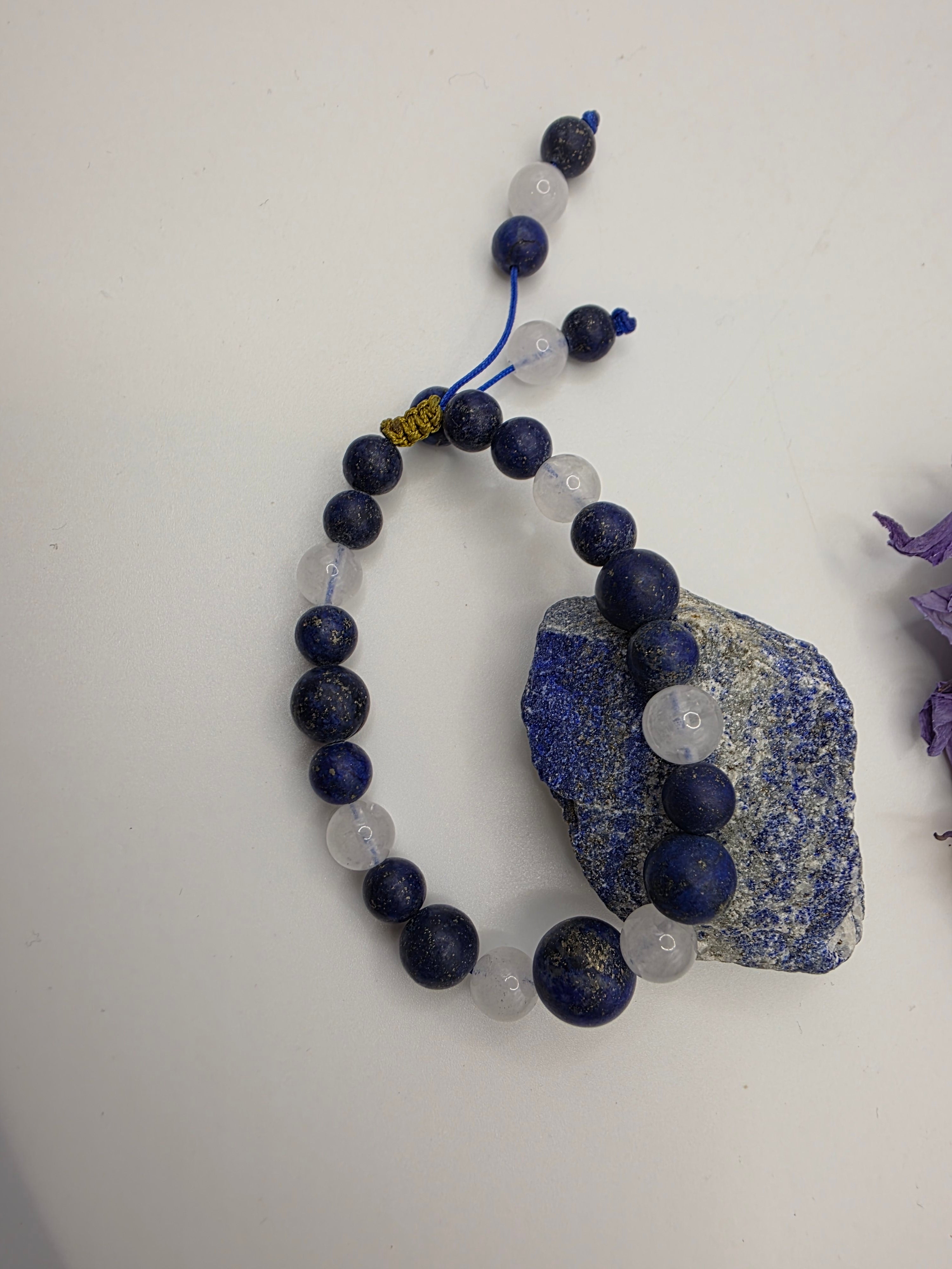 Lapis Lazuli & White Jade Adjustable Bracelet  Wisdom • Calm • Truth in Balance 1
