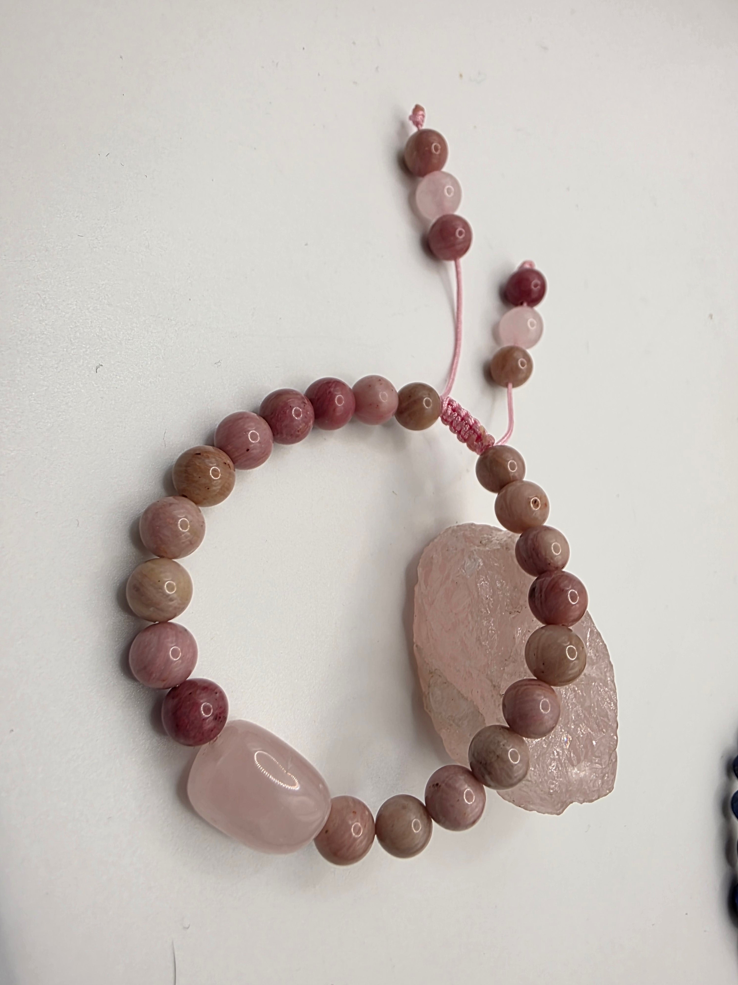 Rhodolite & Rose Quartz Adjustable Bracelet  Heart Healing • Love • Emotional Harmony