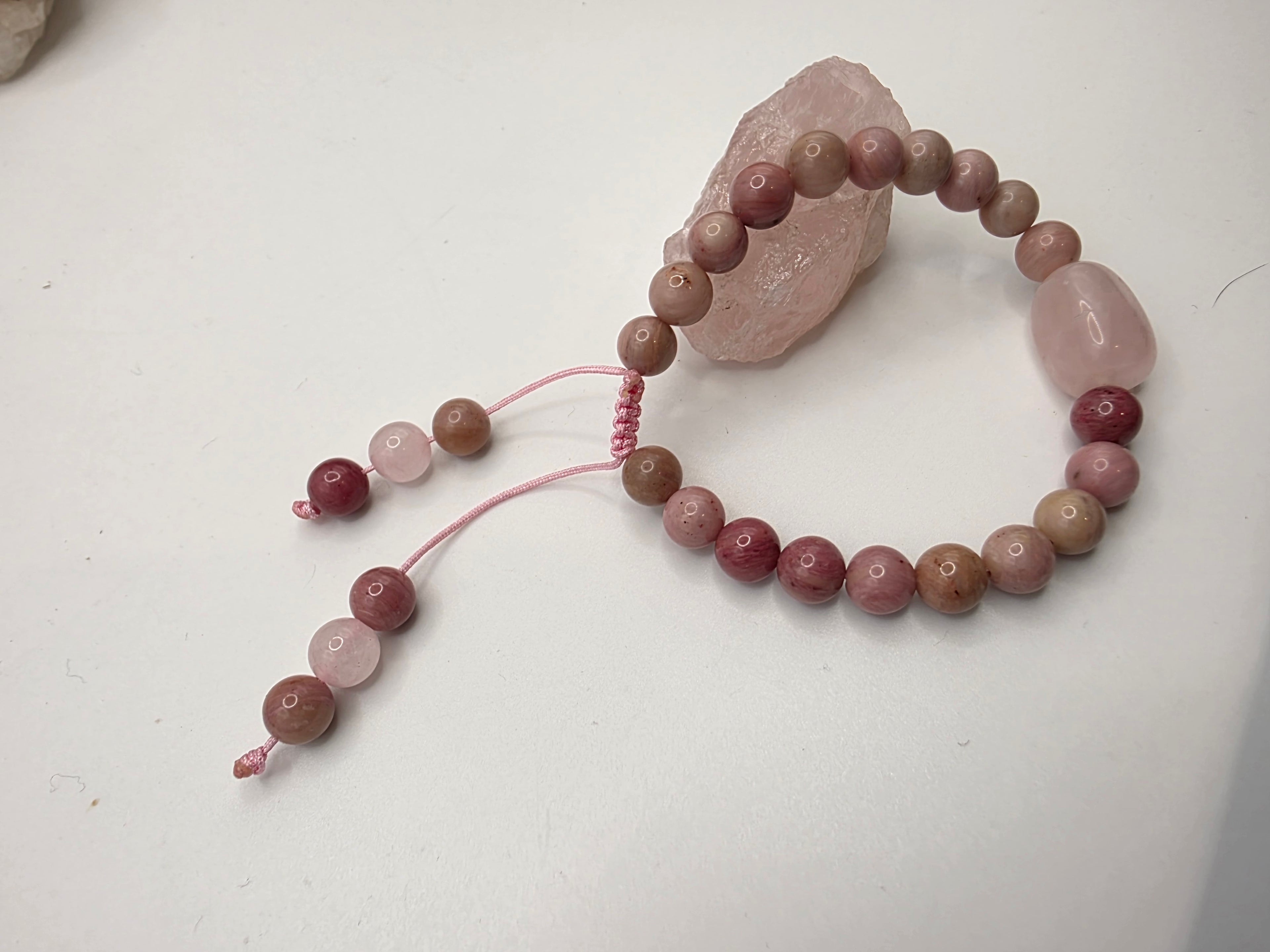 Rhodolite & Rose Quartz Adjustable Bracelet  Heart Healing • Love • Emotional Harmony
