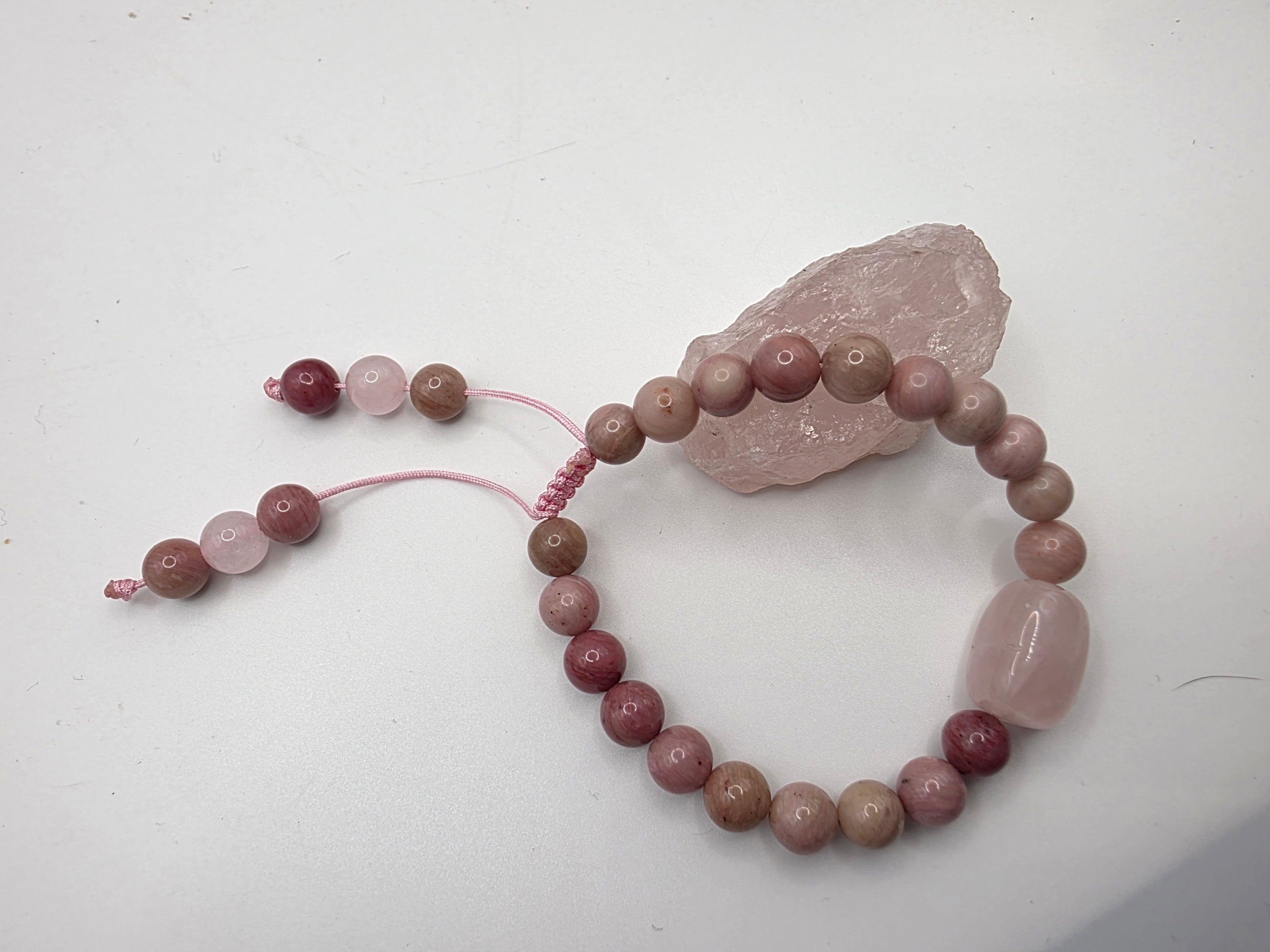 Rhodolite & Rose Quartz Adjustable Bracelet  Heart Healing • Love • Emotional Harmony