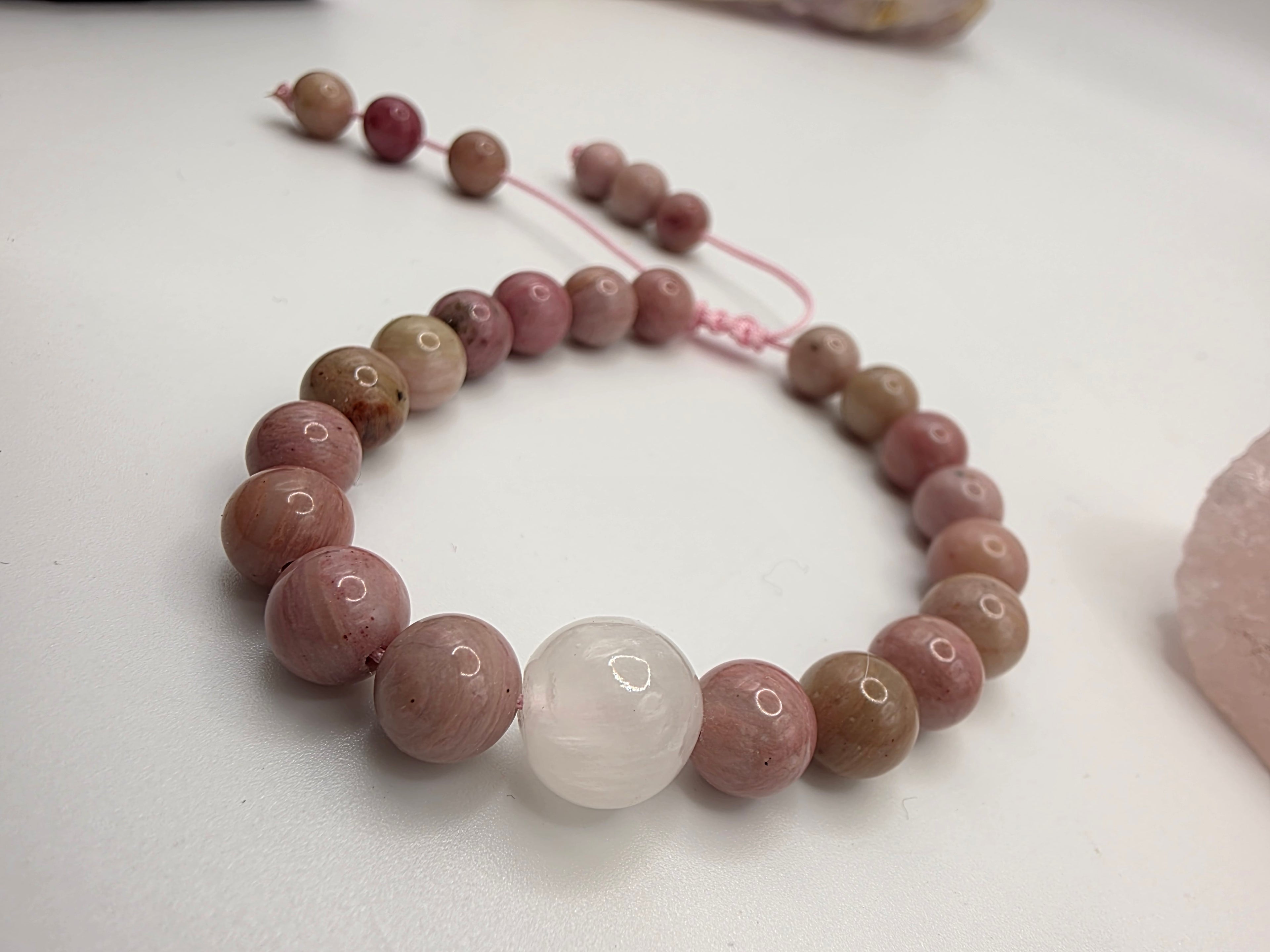 Rhodolite & Selenite Star Adjustable Bracelet  Heart Strength • Soft Illumination • Emotional Balance
