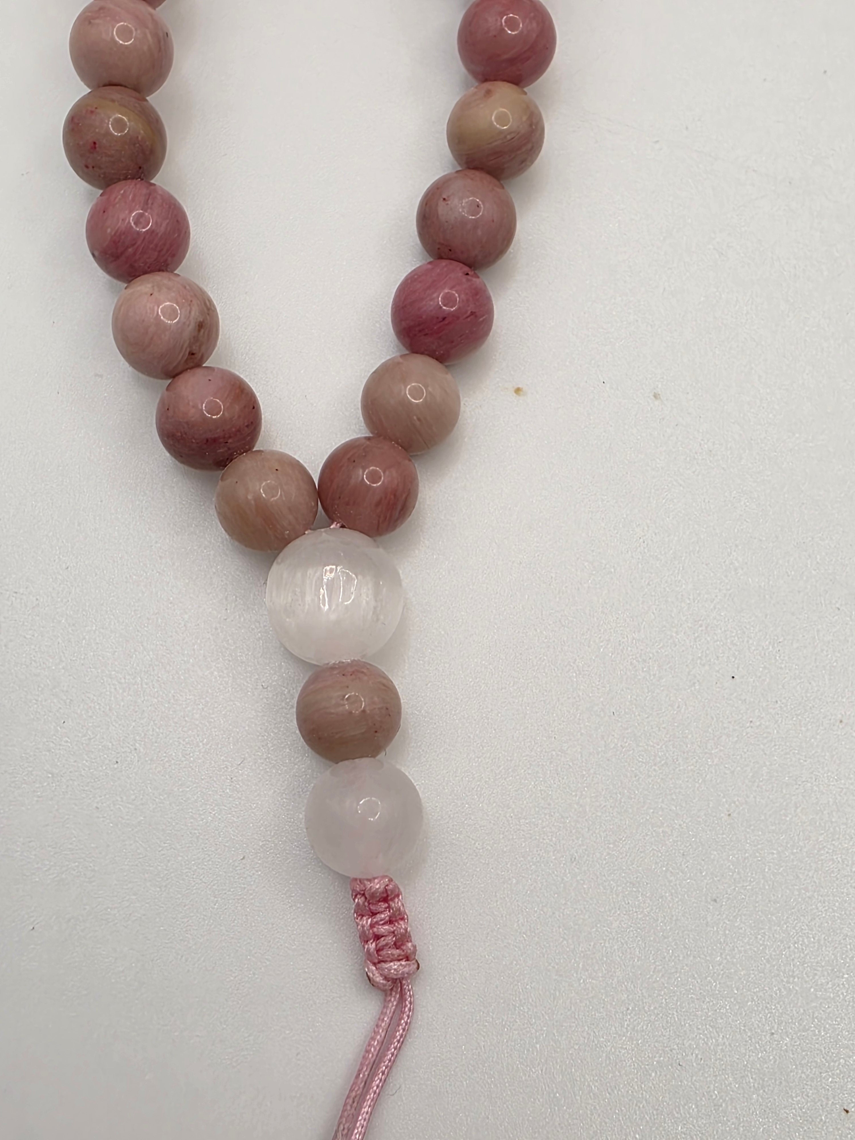 Pink Rhodolite & White Jade 108-Bead Adjustable Mala  Love • Emotional Balance • Gentle Enlightenment