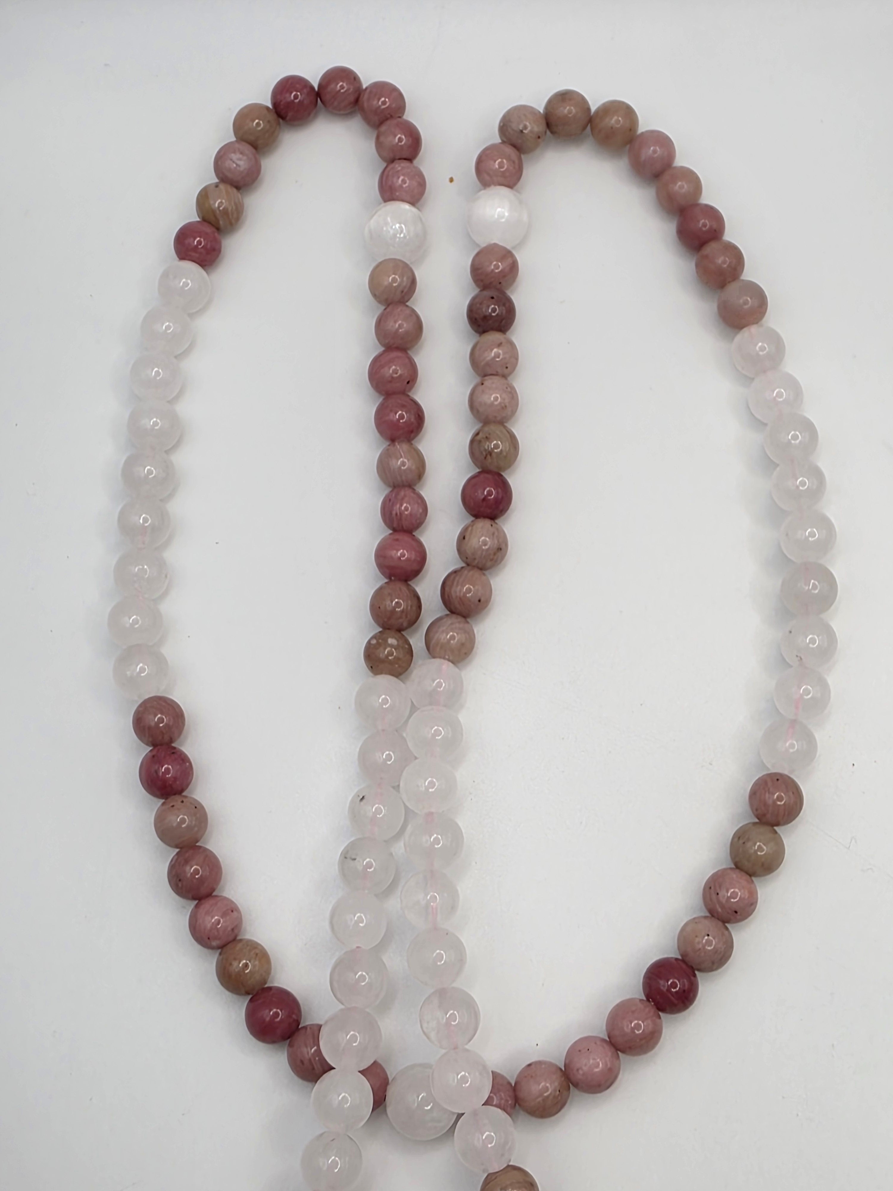 Pink Rhodolite & White Jade 108-Bead Adjustable Mala  Love • Emotional Balance • Gentle Enlightenment