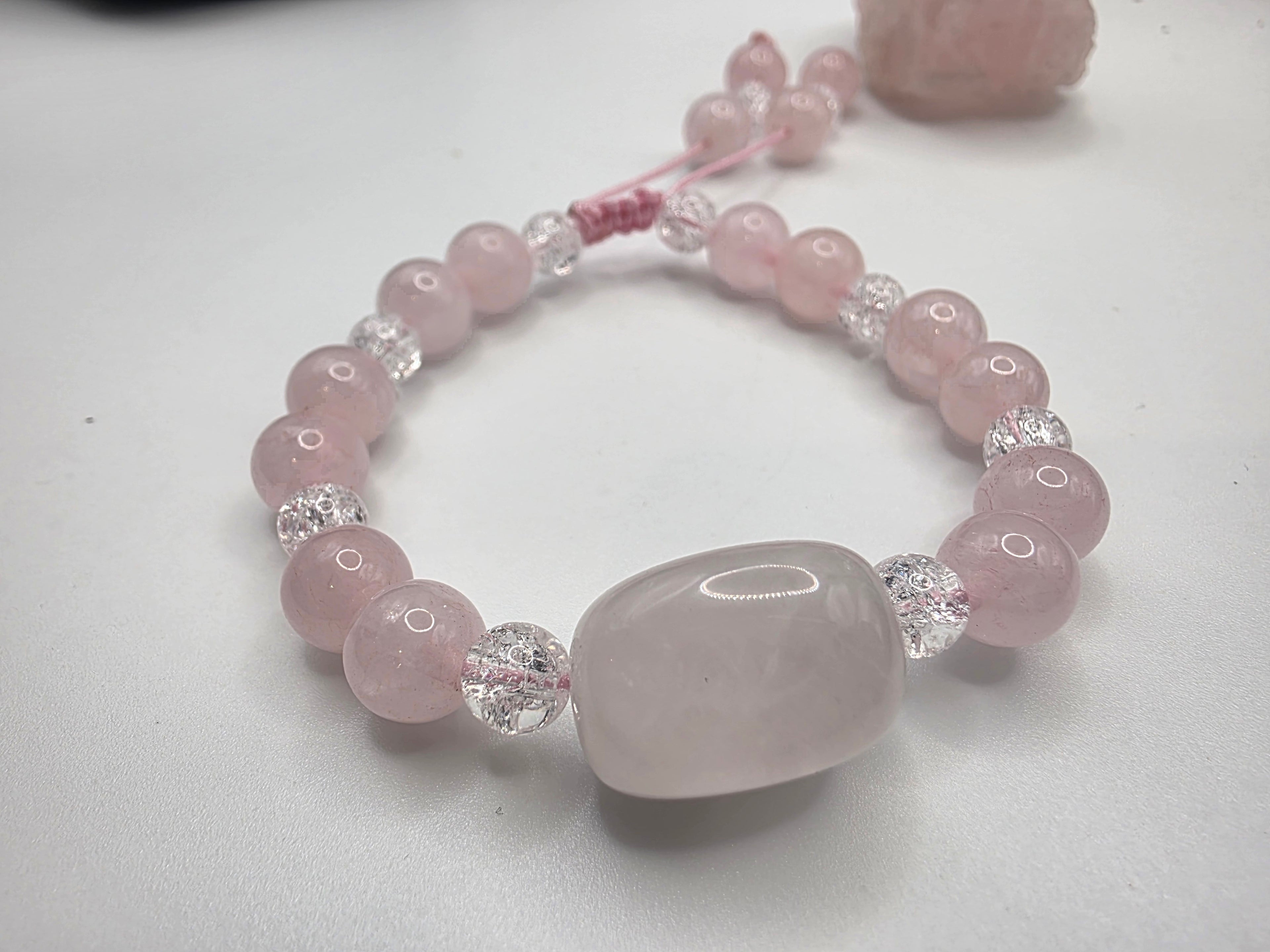 Rose Quartz & Sparkling Clear accent beads Adjustable Bracelet  Love • Soft Clarity • Gentle Radiance
