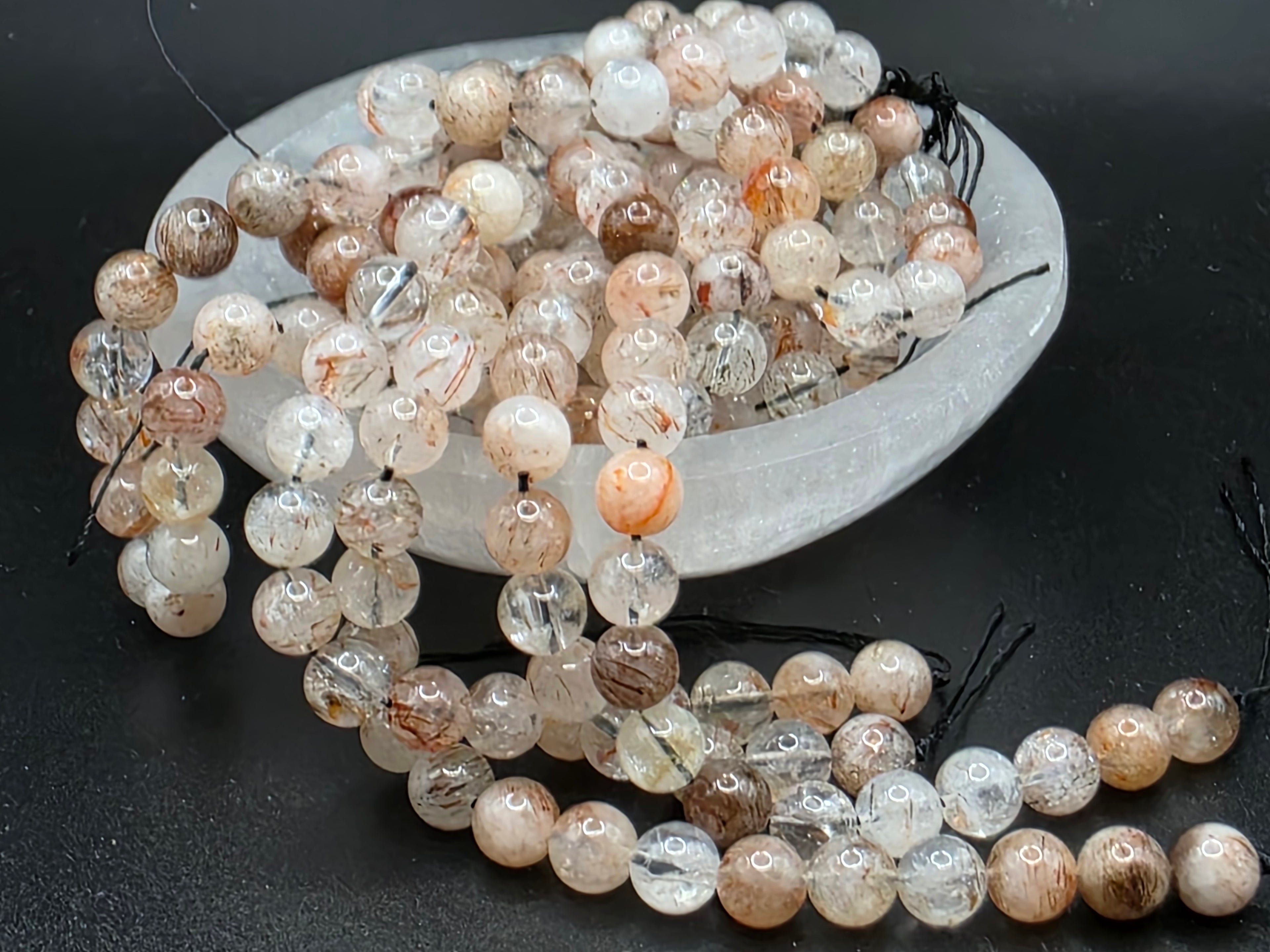 Rutilated Clear Quartz 8mm Beads  Available for Custom Design