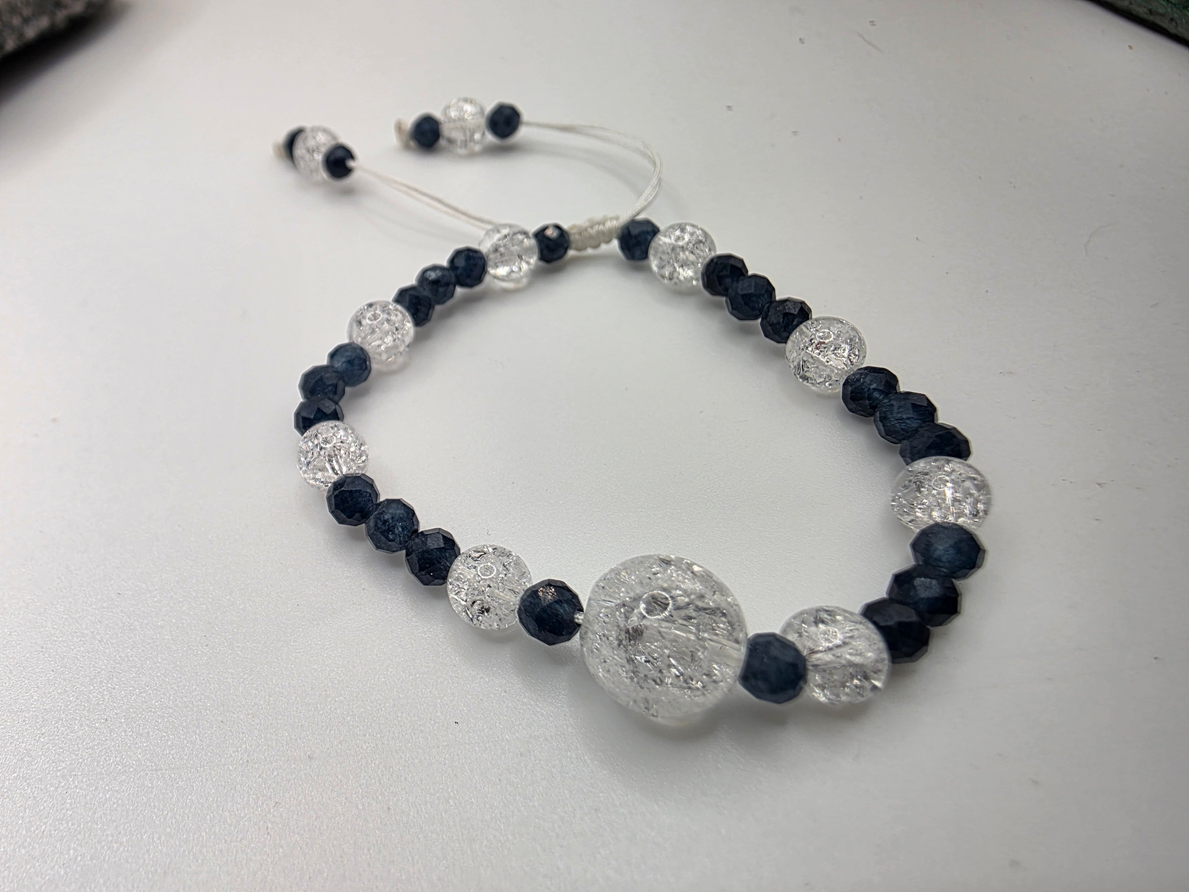Exquisite Range | Sapphire & Clear accent beads Adjustable Bracelet  Clarity • Intuition • Quiet Refinement