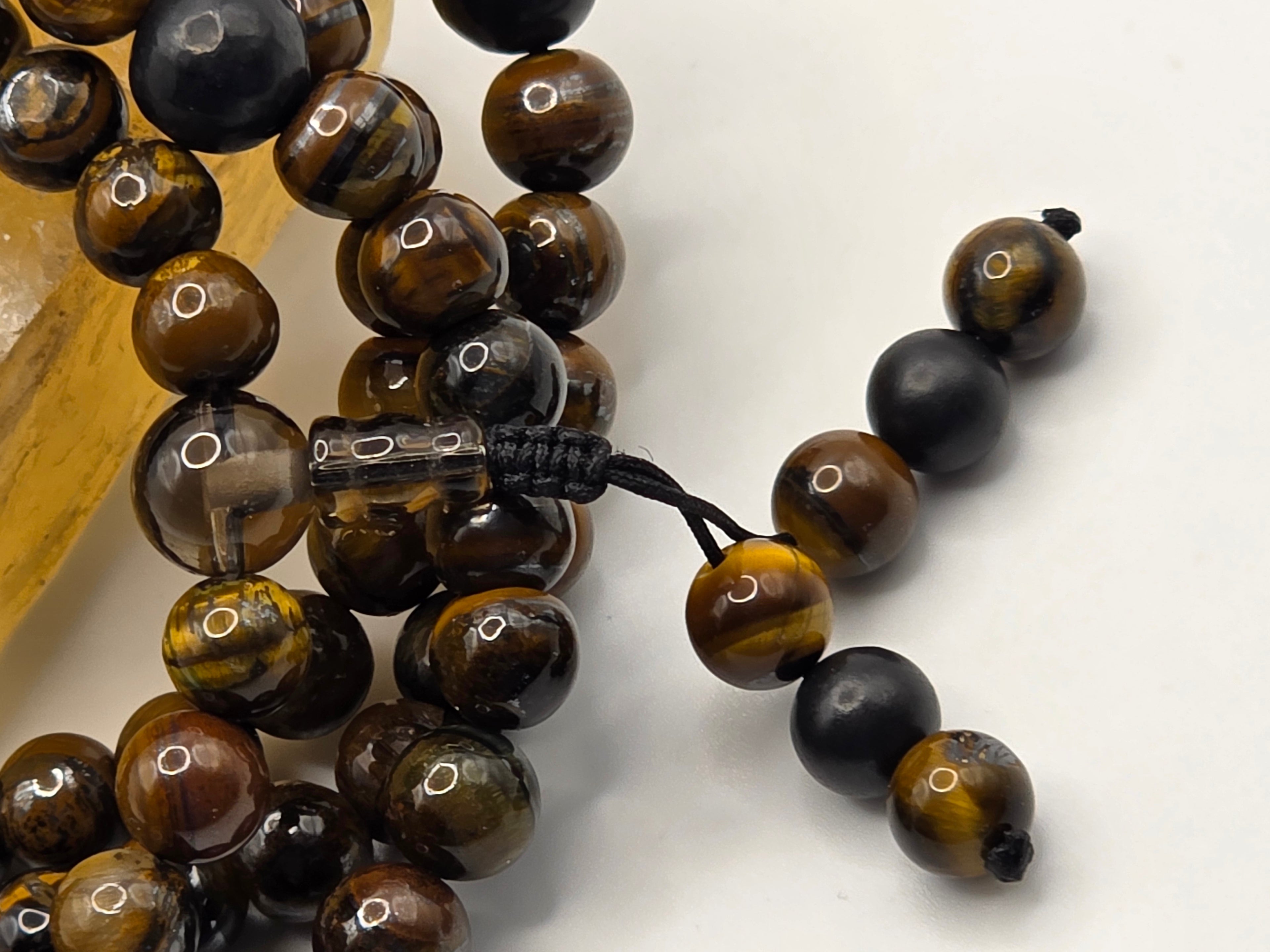 Tiger's Eye and Shungite Adjustable Mala 108-bead  Energetic Focus: Confidence, grounding, protection.