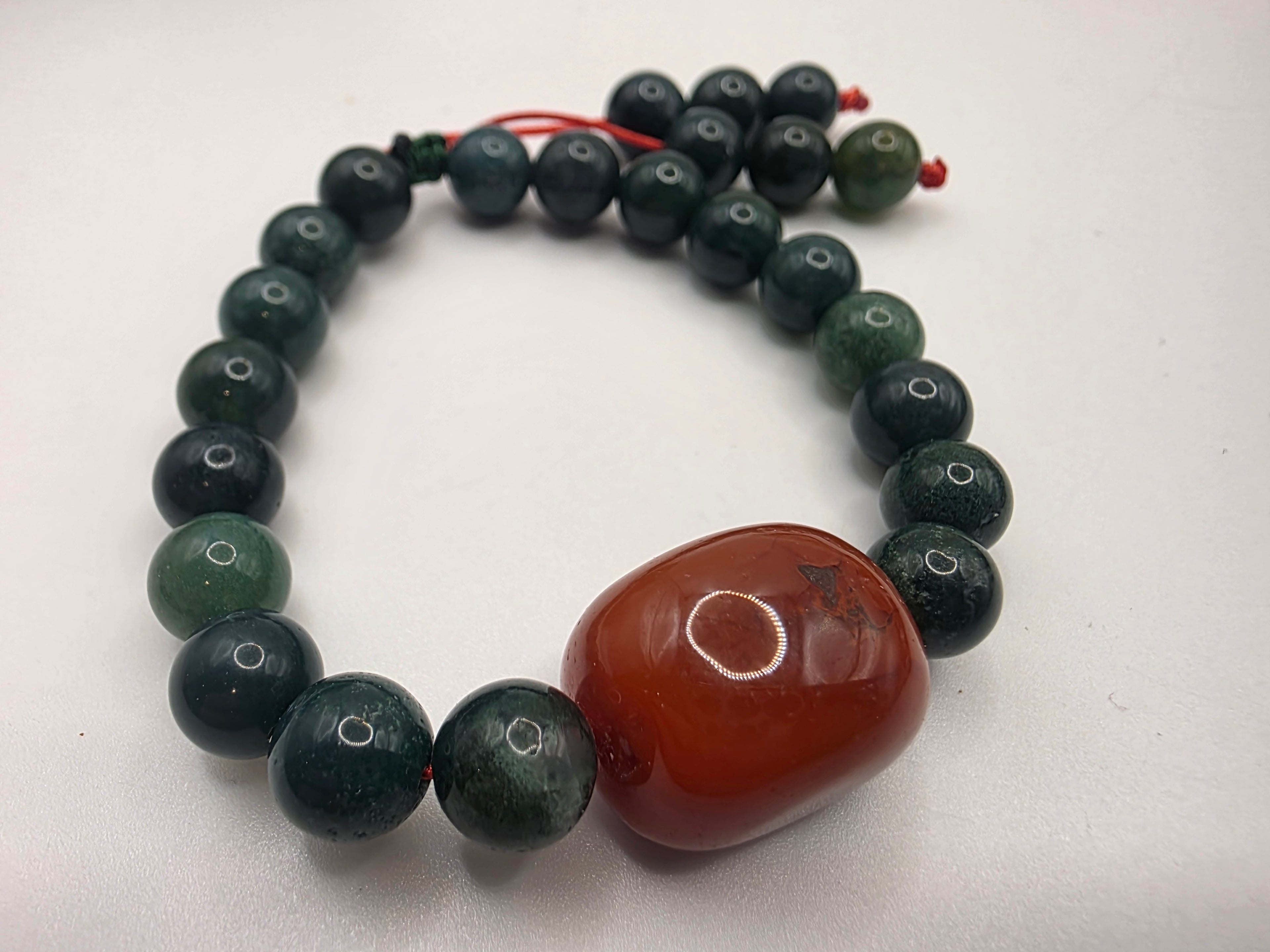 Tree Moss Agate & Carnelian (with Pyrite Inclusions) Adjustable Bracelet  Grounding • Vitality • Earth Connection