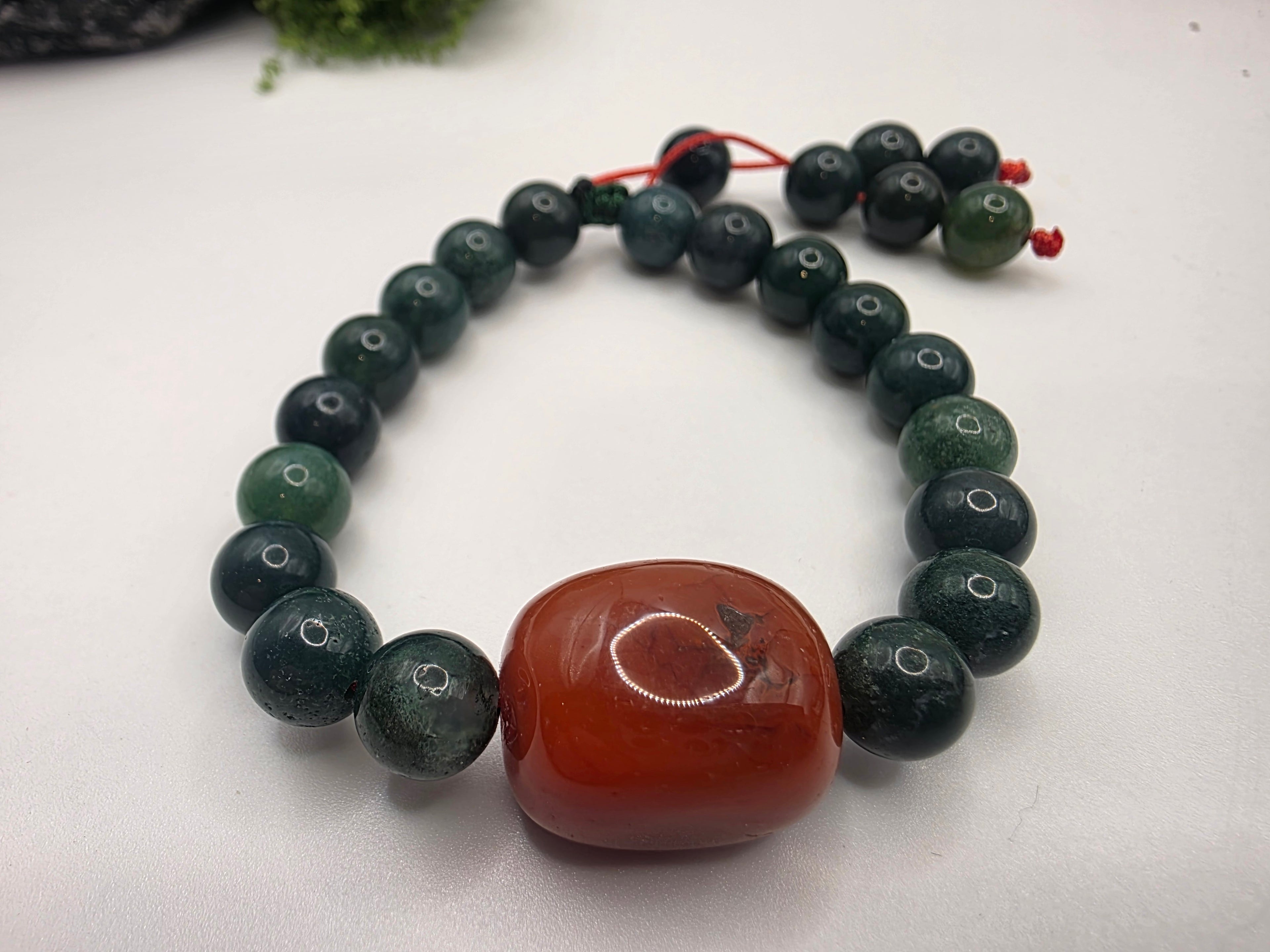 Tree Moss Agate & Carnelian (with Pyrite Inclusions) Adjustable Bracelet  Grounding • Vitality • Earth Connection