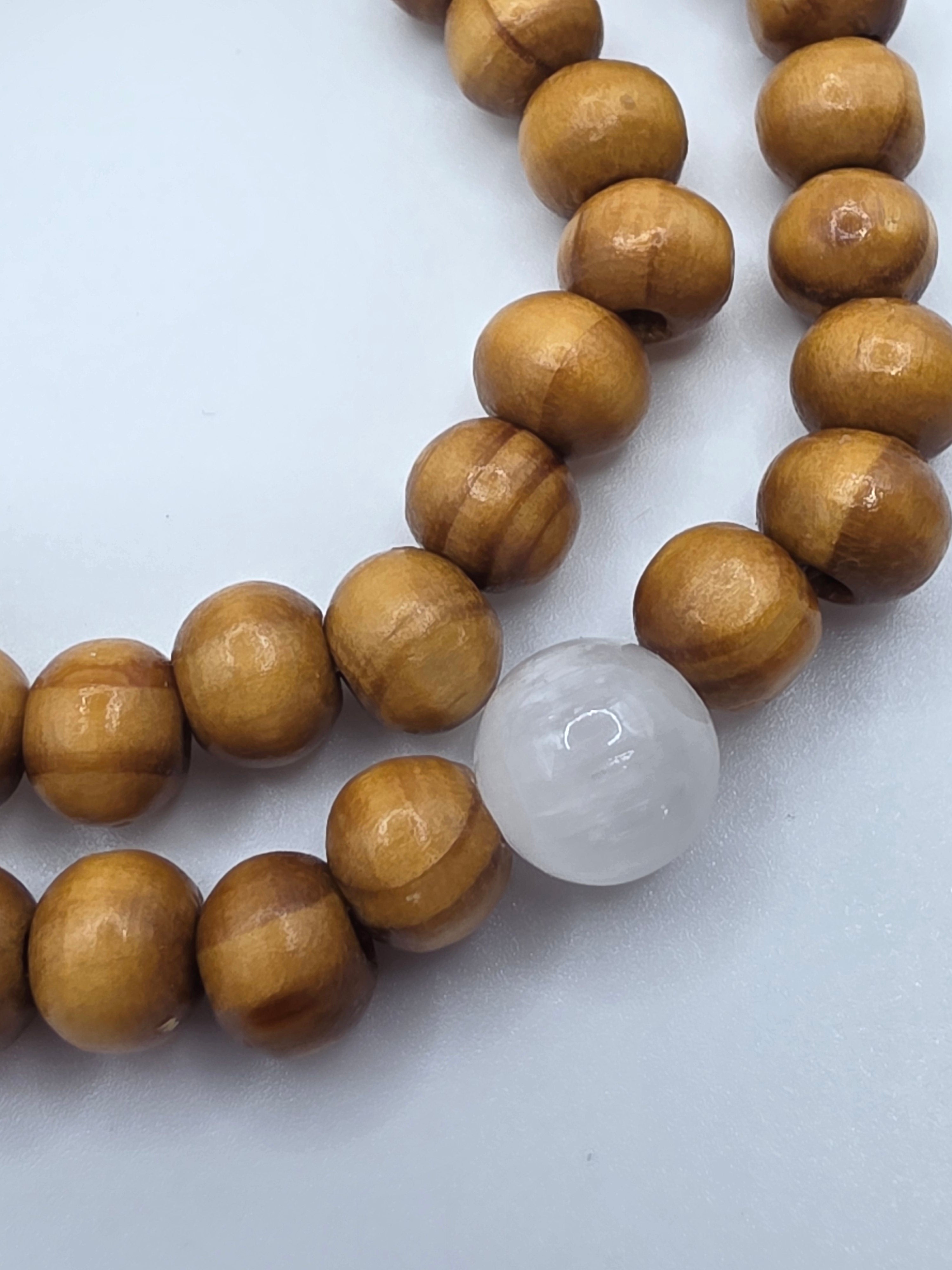 Pine & Satin Spar 108-8mm Bead Adjustable Mala | Grounding • Spiritual Clarity • Lightweight