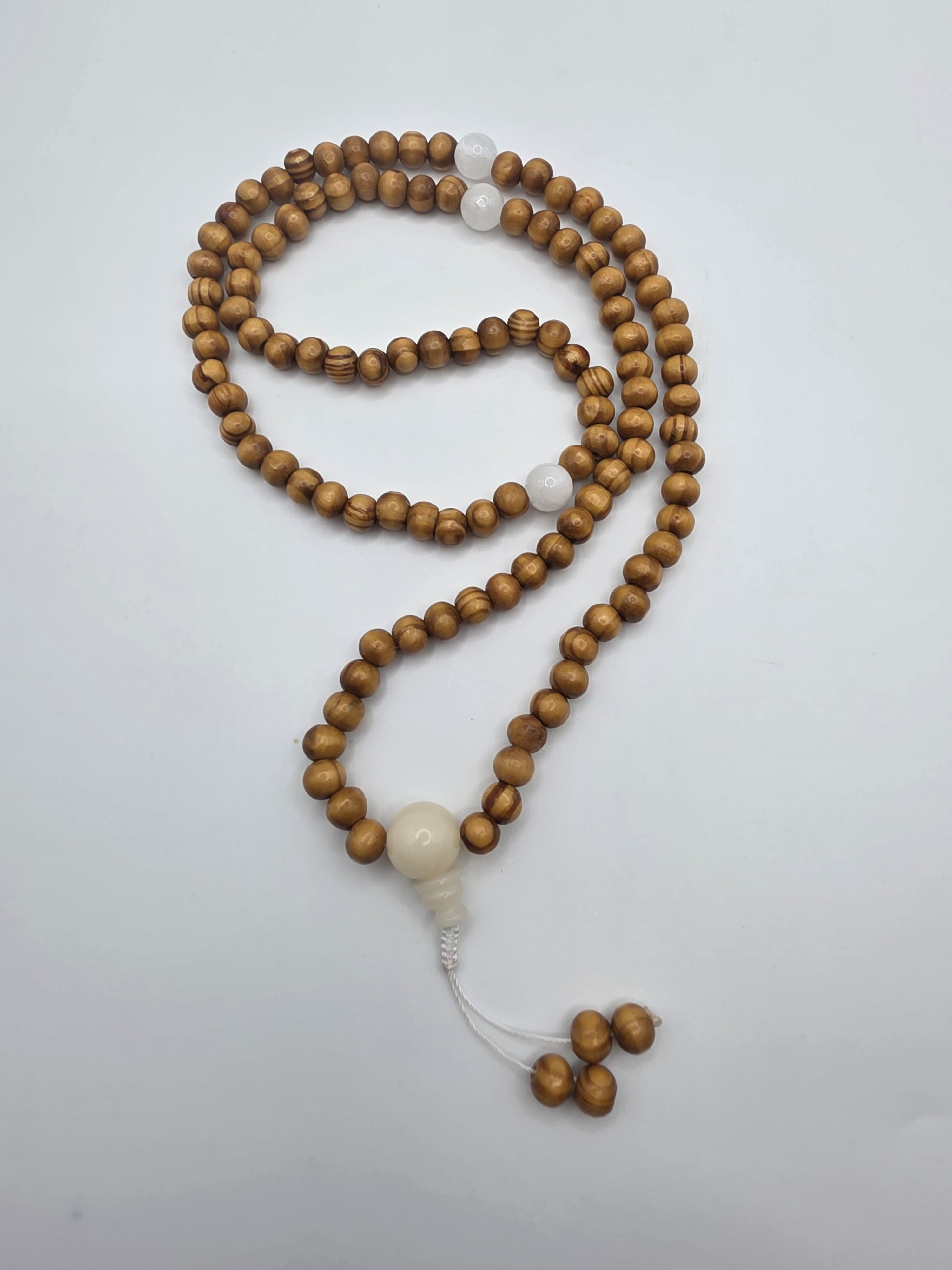 Pine & Satin Spar 108-8mm Bead Adjustable Mala | Grounding • Spiritual Clarity • Lightweight